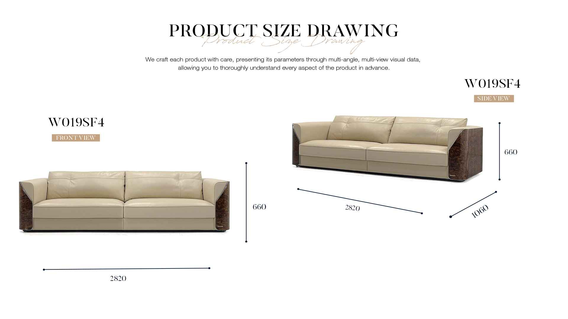 Leather furniture sofa living room light luxury modern sofa set W019SF2 Visionnaire style Fitzgerald Sofa