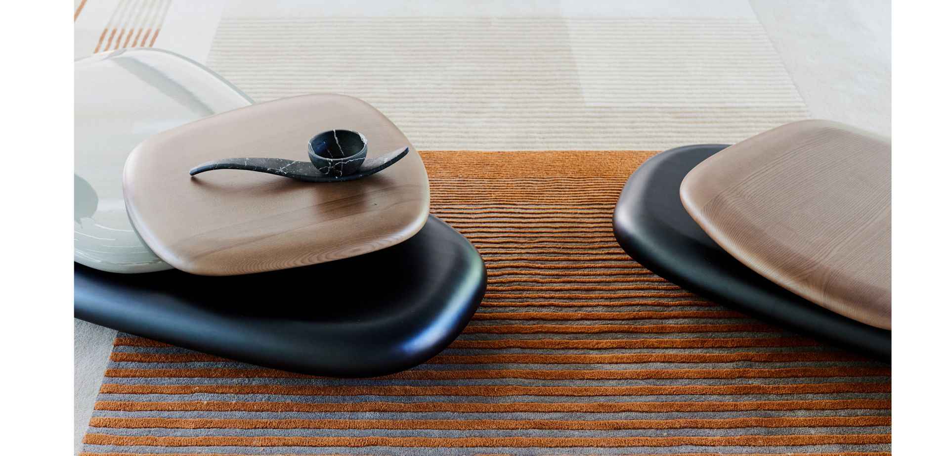 Sophisticated Walnut Finish:Oval Coffee Table with 360-Degree Rotating Surfaces Multilevel Coffee Table Design