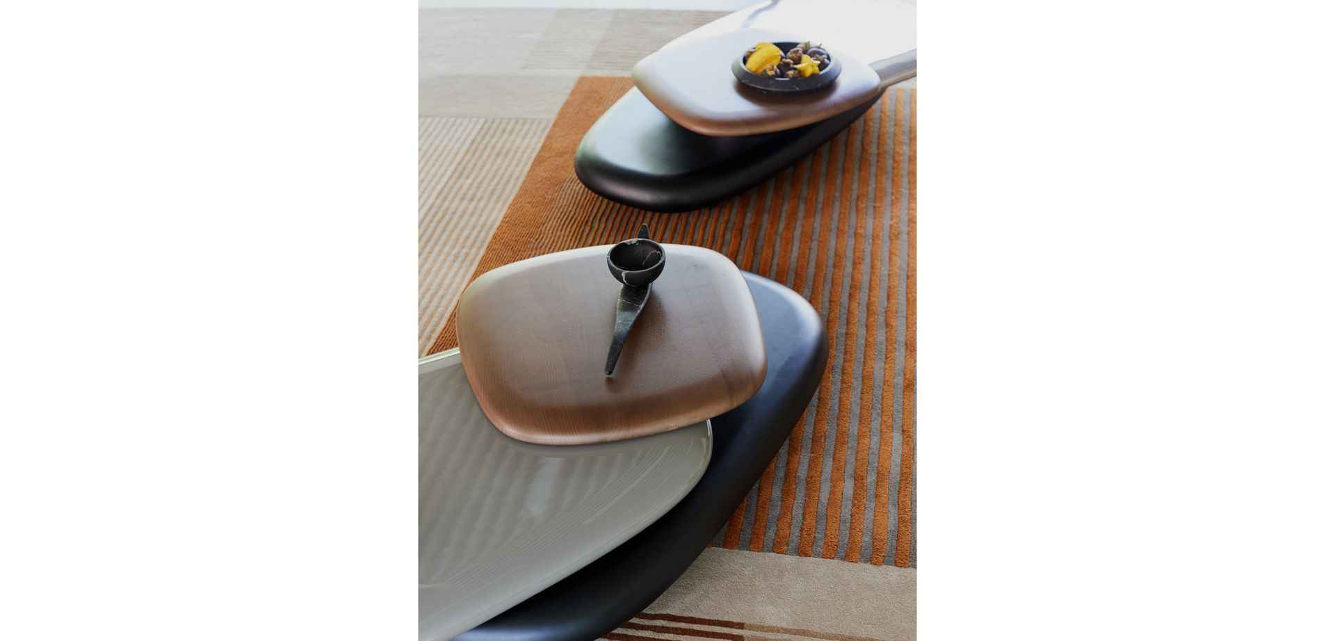 Sophisticated Walnut Finish:Oval Coffee Table with 360-Degree Rotating Surfaces Multilevel Coffee Table Design