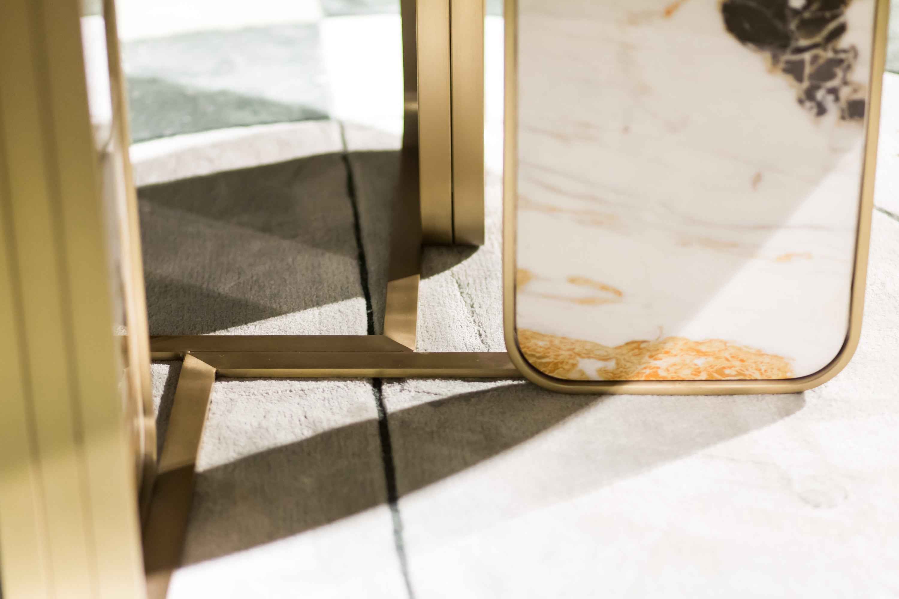 Italian minimalist style fish maw gold rock plate stainless steel brushed champagne gold dining table HA-1908 Dining Table