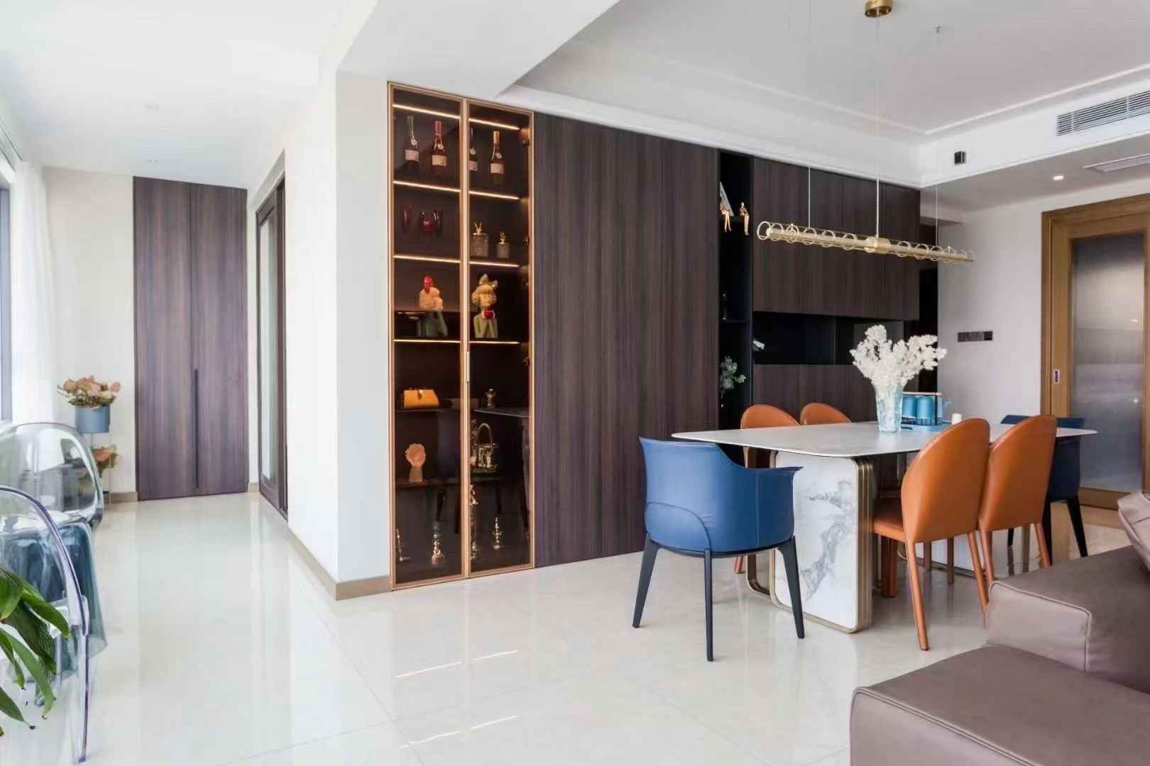 Italian minimalist style fish maw gold rock plate stainless steel brushed champagne gold dining table HA-1908 Dining Table