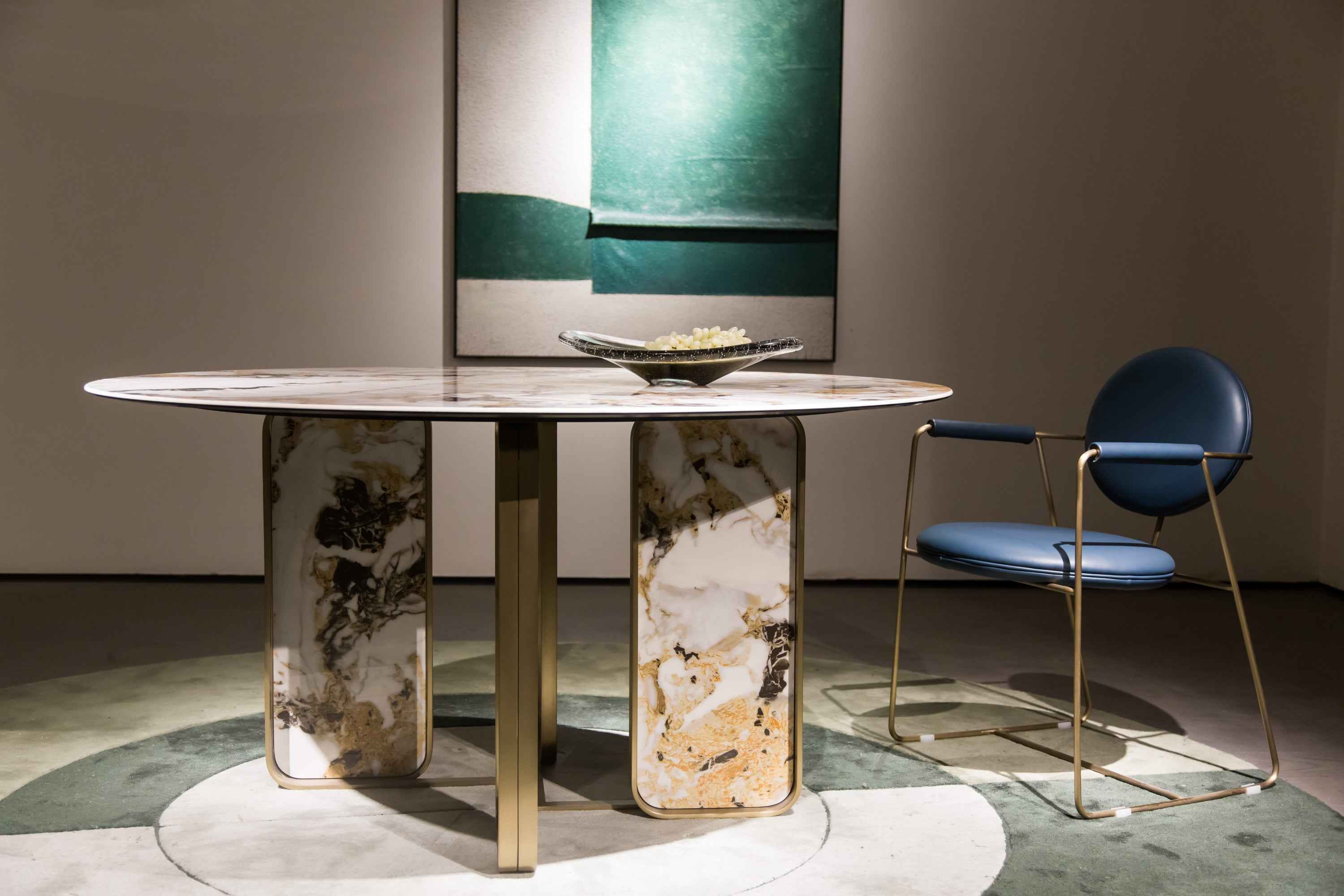 Italian minimalist style fish maw gold rock plate stainless steel brushed champagne gold dining table HA-1908 Dining Table