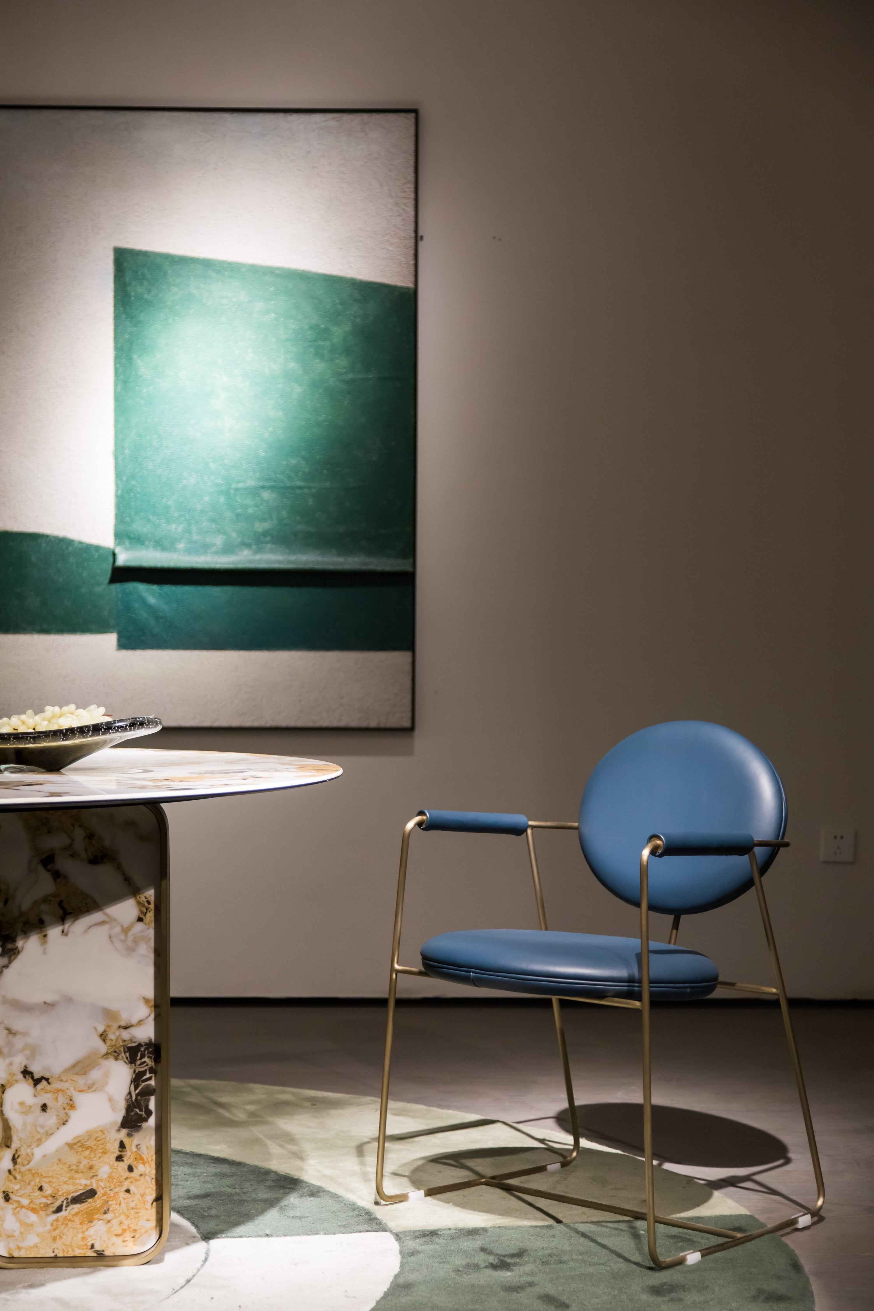 Italian minimalist style fish maw gold rock plate stainless steel brushed champagne gold dining table HA-1908 Dining Table