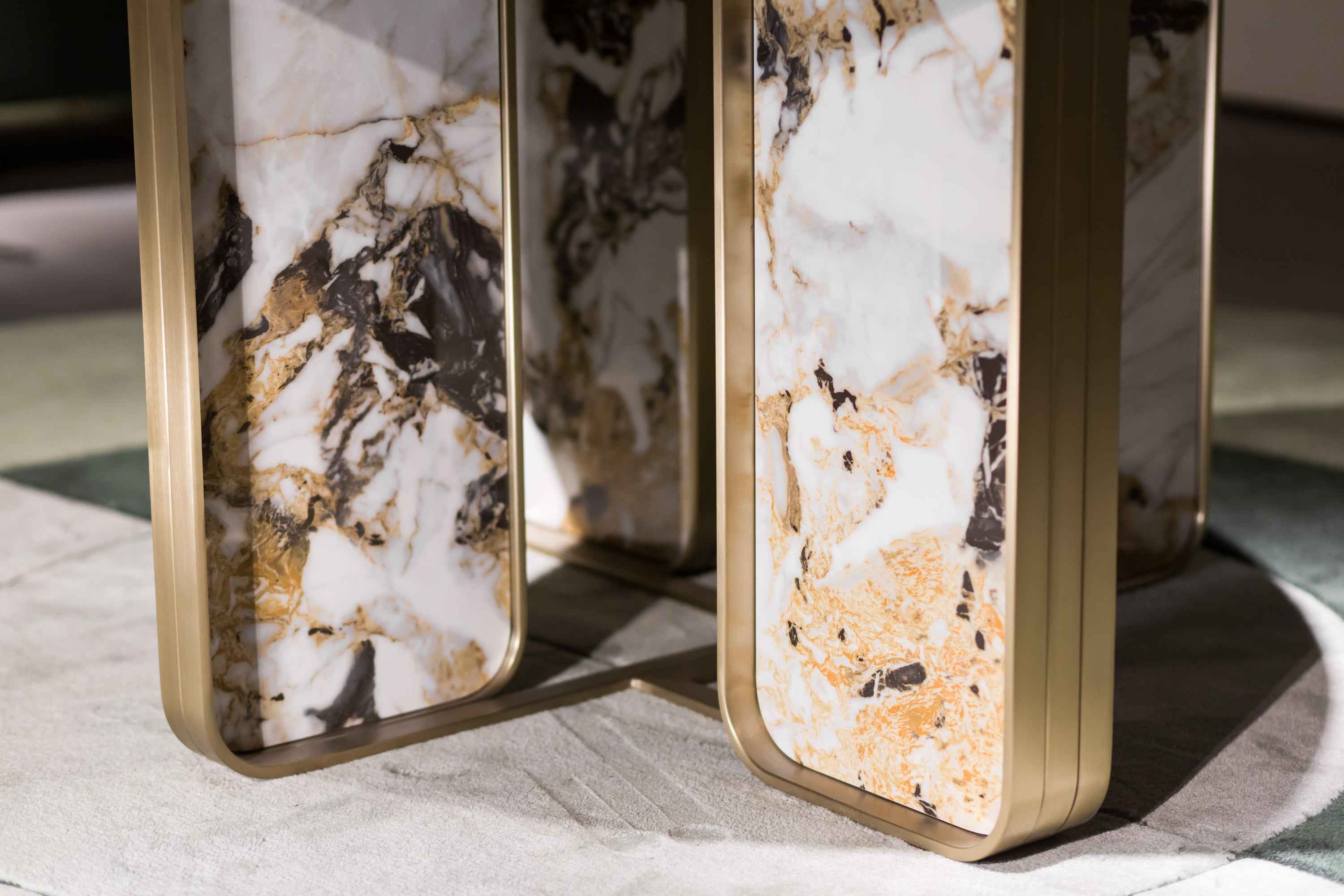 Italian minimalist style fish maw gold rock plate stainless steel brushed champagne gold dining table HA-1908 Dining Table