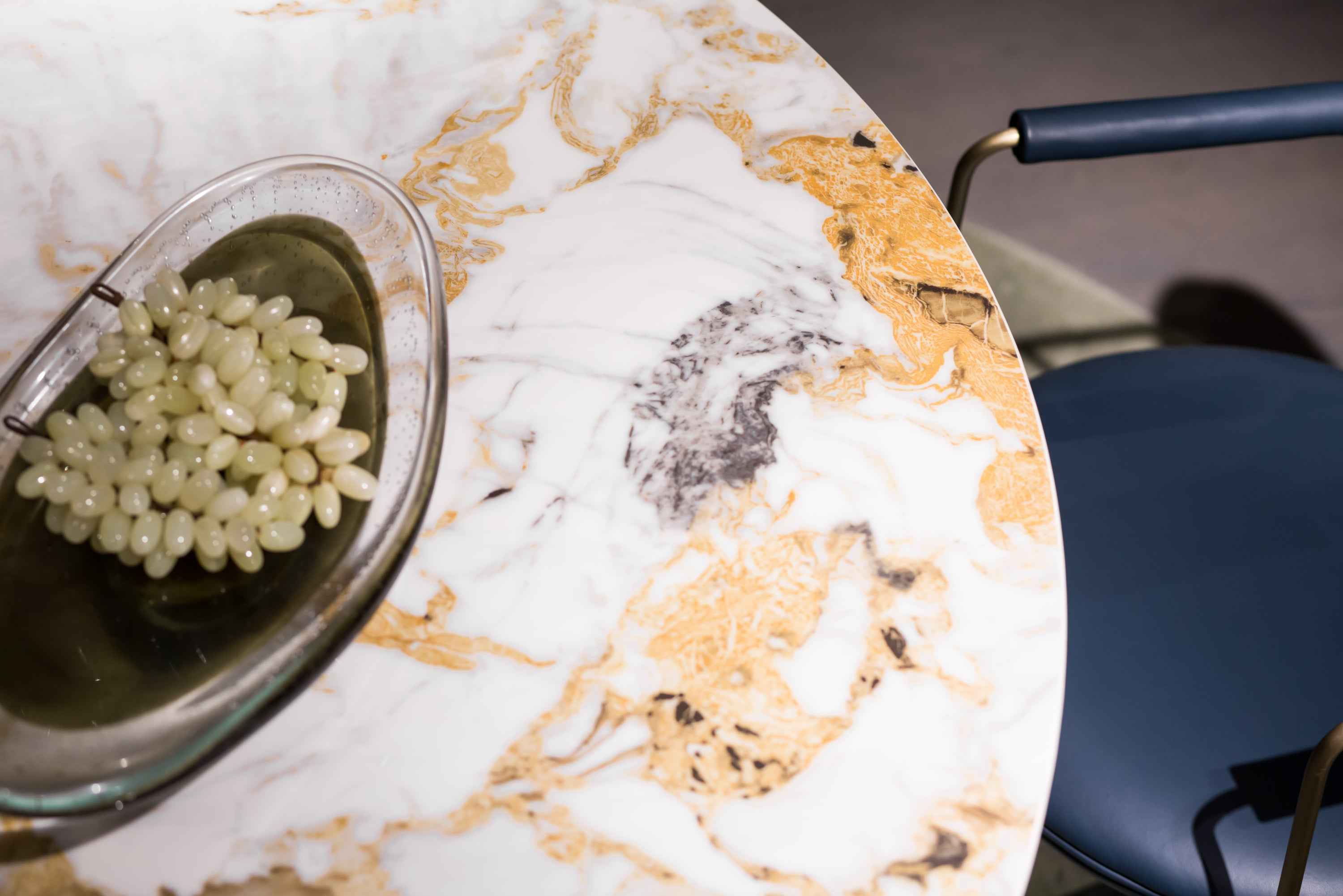 Italian minimalist style fish maw gold rock plate stainless steel brushed champagne gold dining table HA-1908 Dining Table