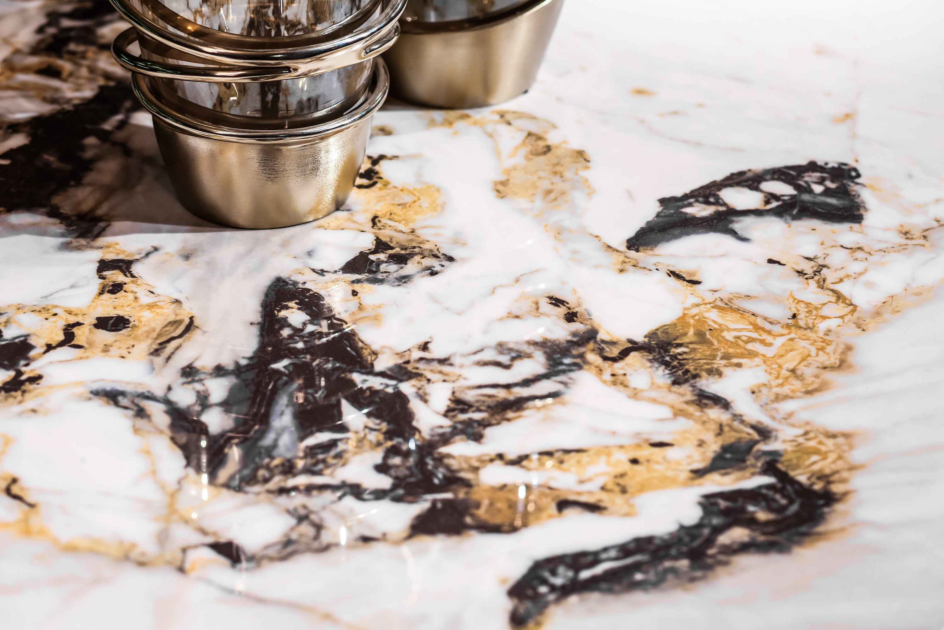 Italian minimalist style fish maw gold rock plate stainless steel brushed champagne gold dining table HA-1908 Dining Table