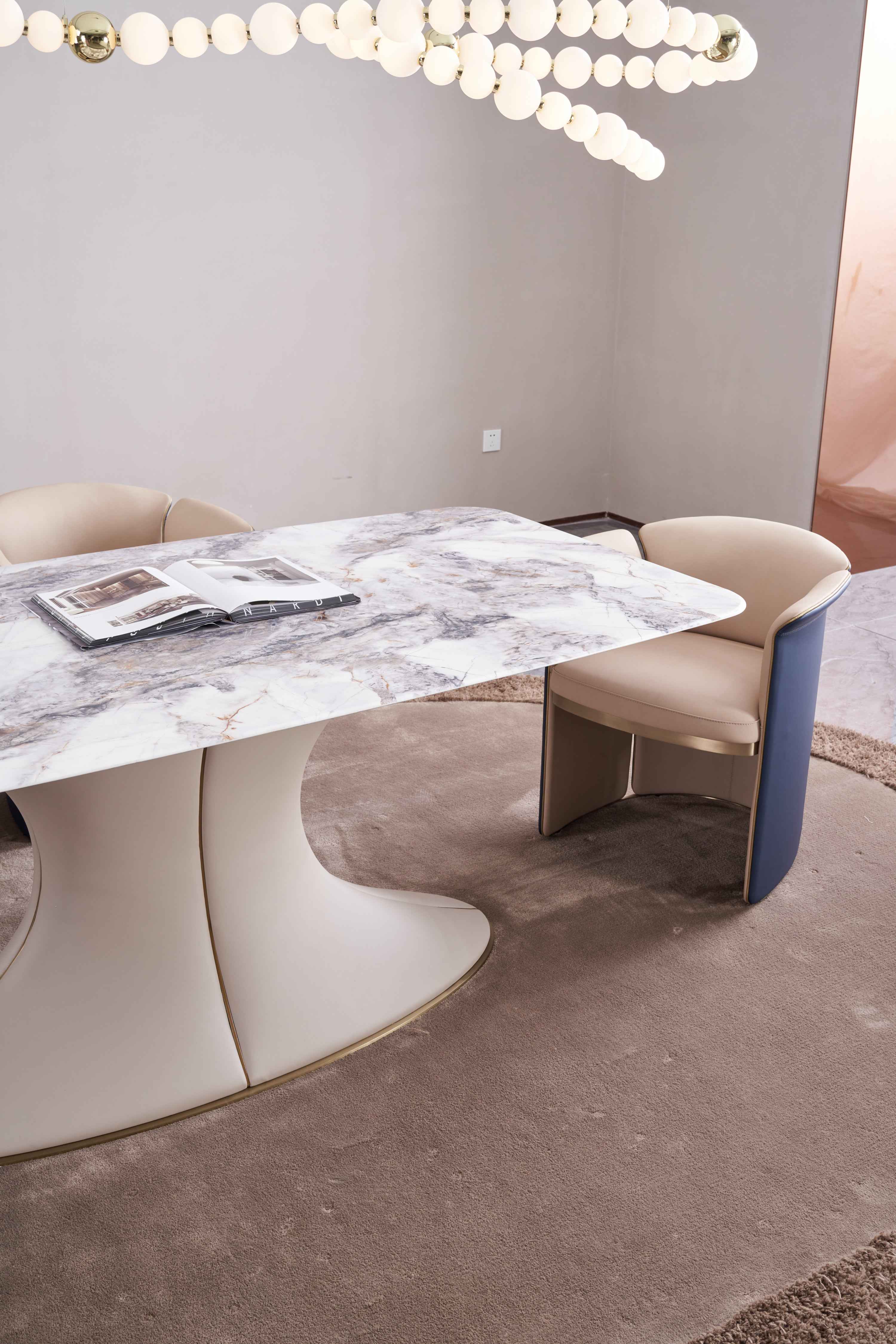 Italian minimalism Nile Danqing Color crystal Platinum Diamond marble Valkin marble gold powder Pandora Marble Blue Crystal marble long dining table DA5-039-1 Long dining Table