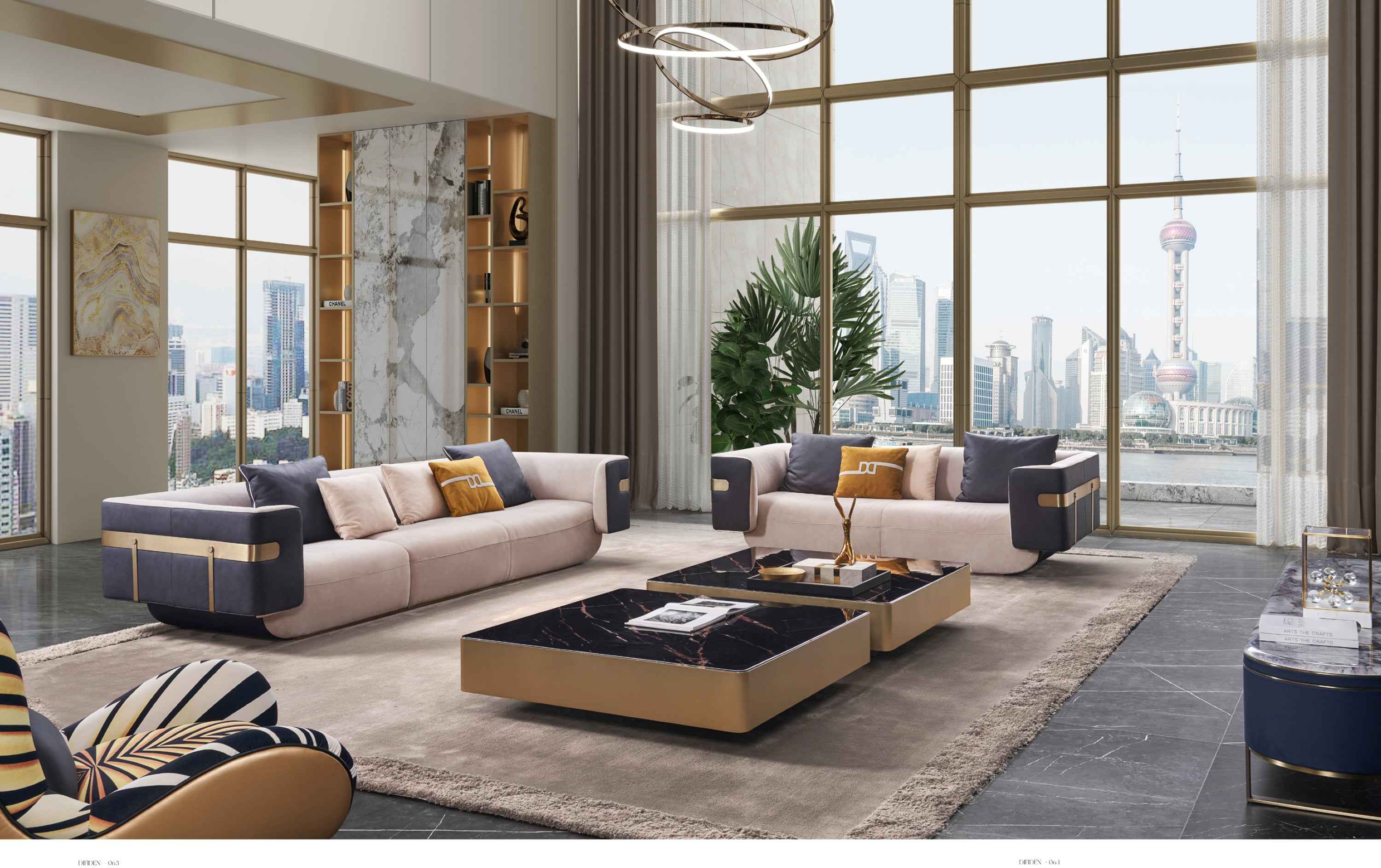 Italian minimalist A66 leather sofa DJ5-051 Sofa