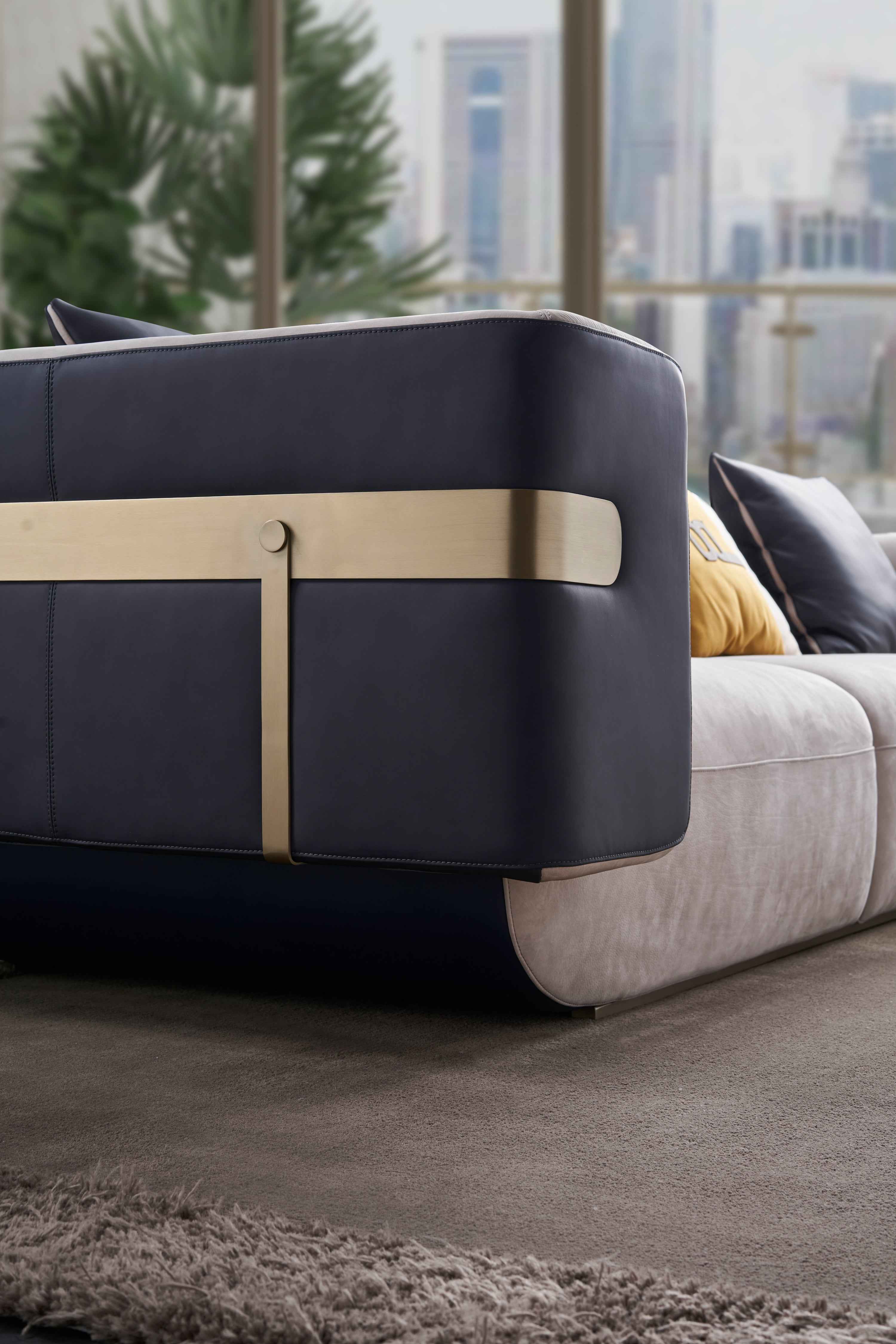 Italian minimalist A66 leather sofa DJ5-051 Sofa