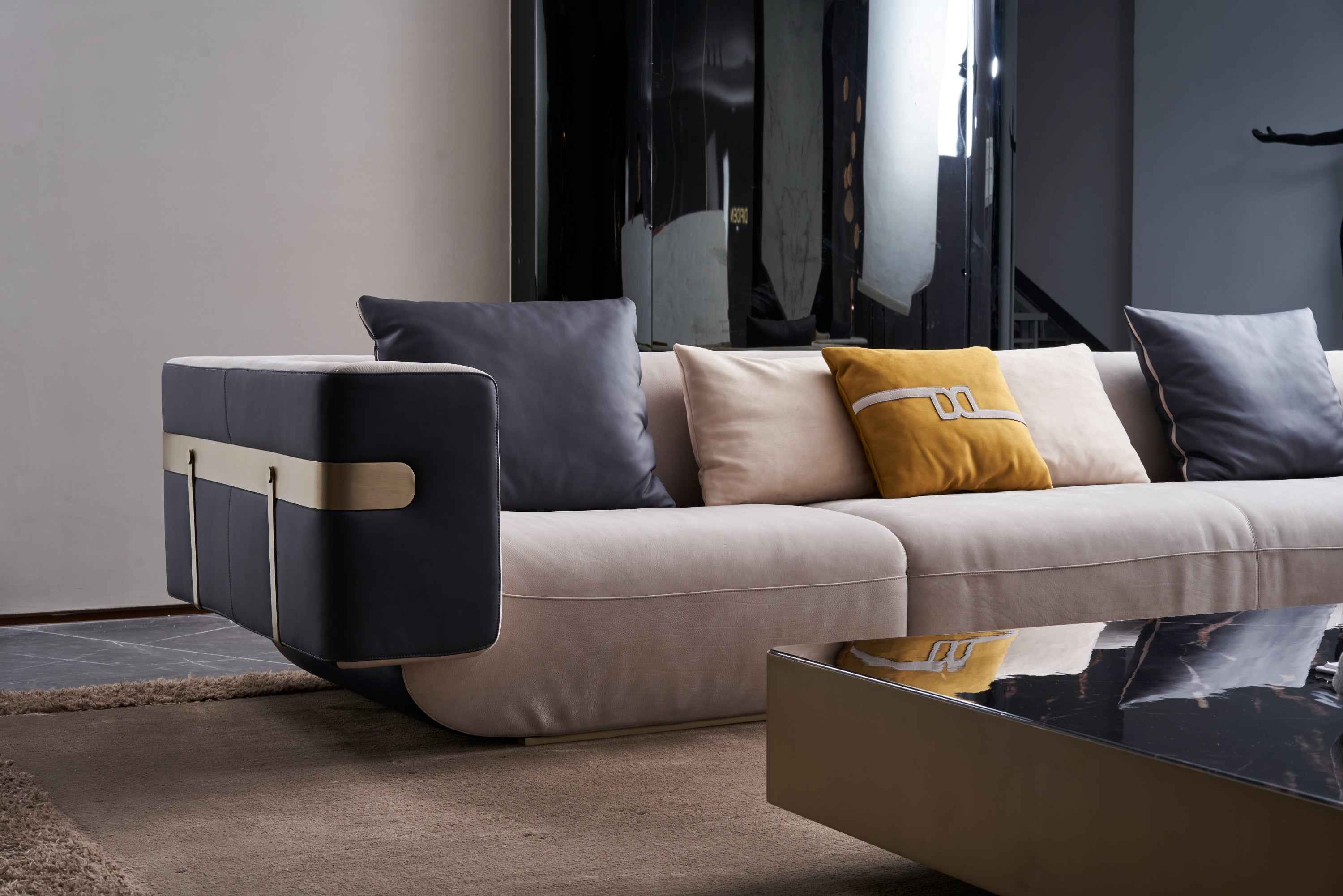 Italian minimalist A66 leather sofa DJ5-051 Sofa