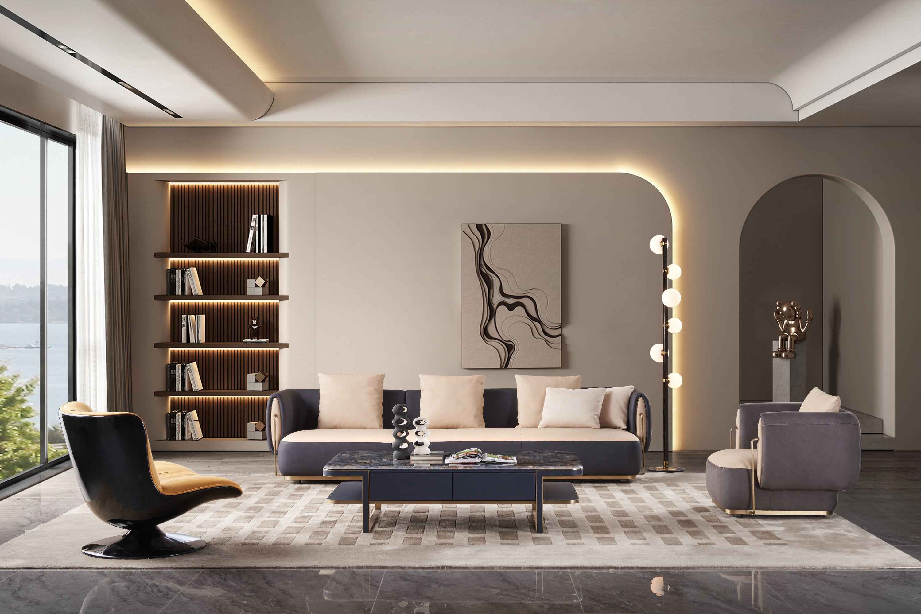 Light Luxury Square Marble Double-decker DC3-053-1 Coffee Table