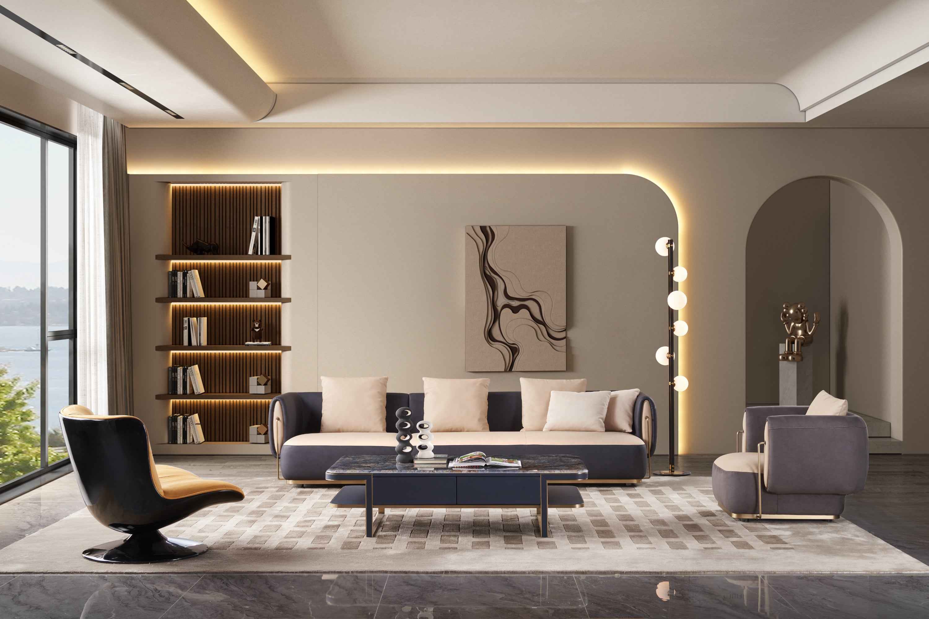 Light Luxury Square Marble Double-decker DC3-053-1 Coffee Table