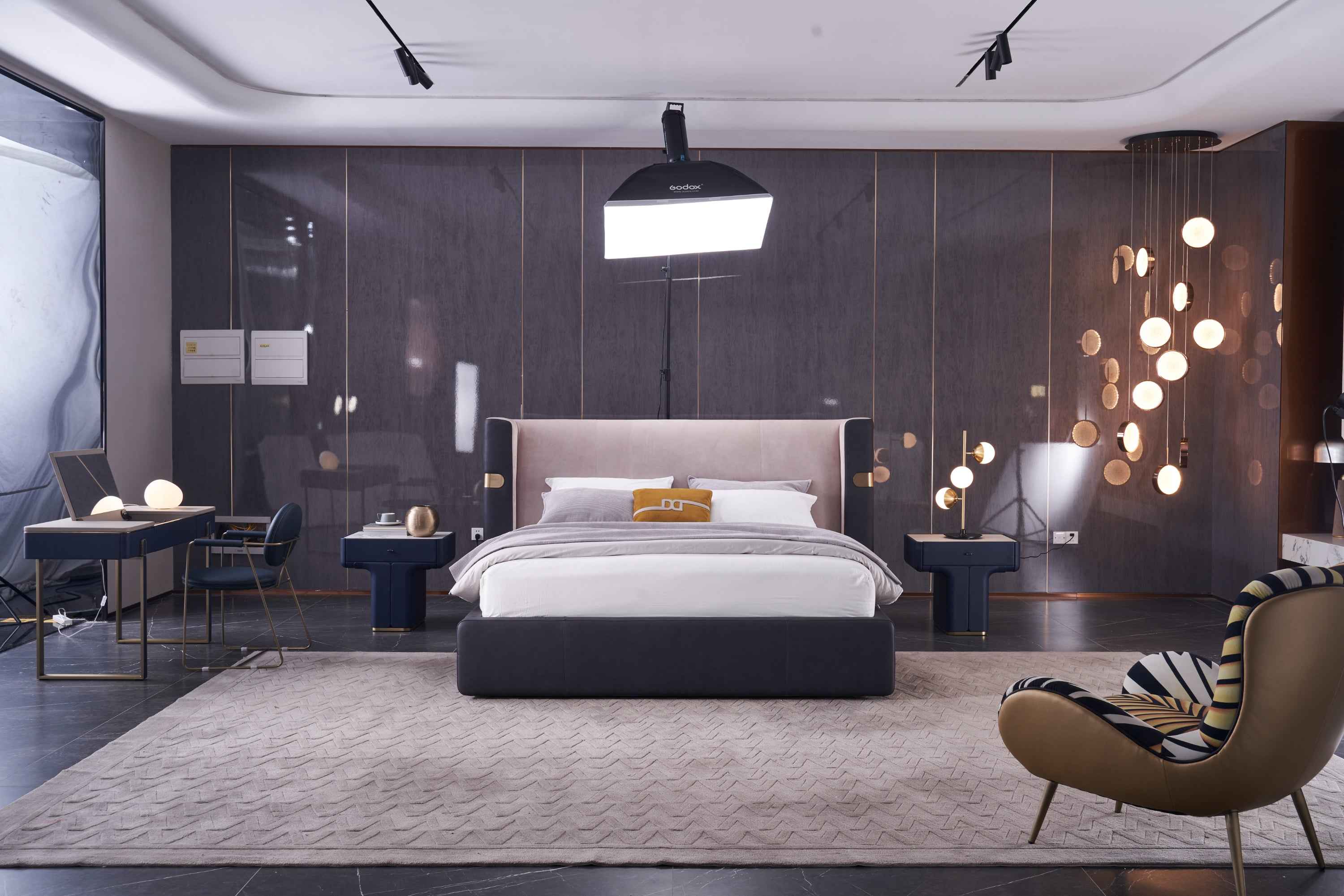 Italian minimalist nightstand: Morandi white rock board DX5-050-2 bedside table