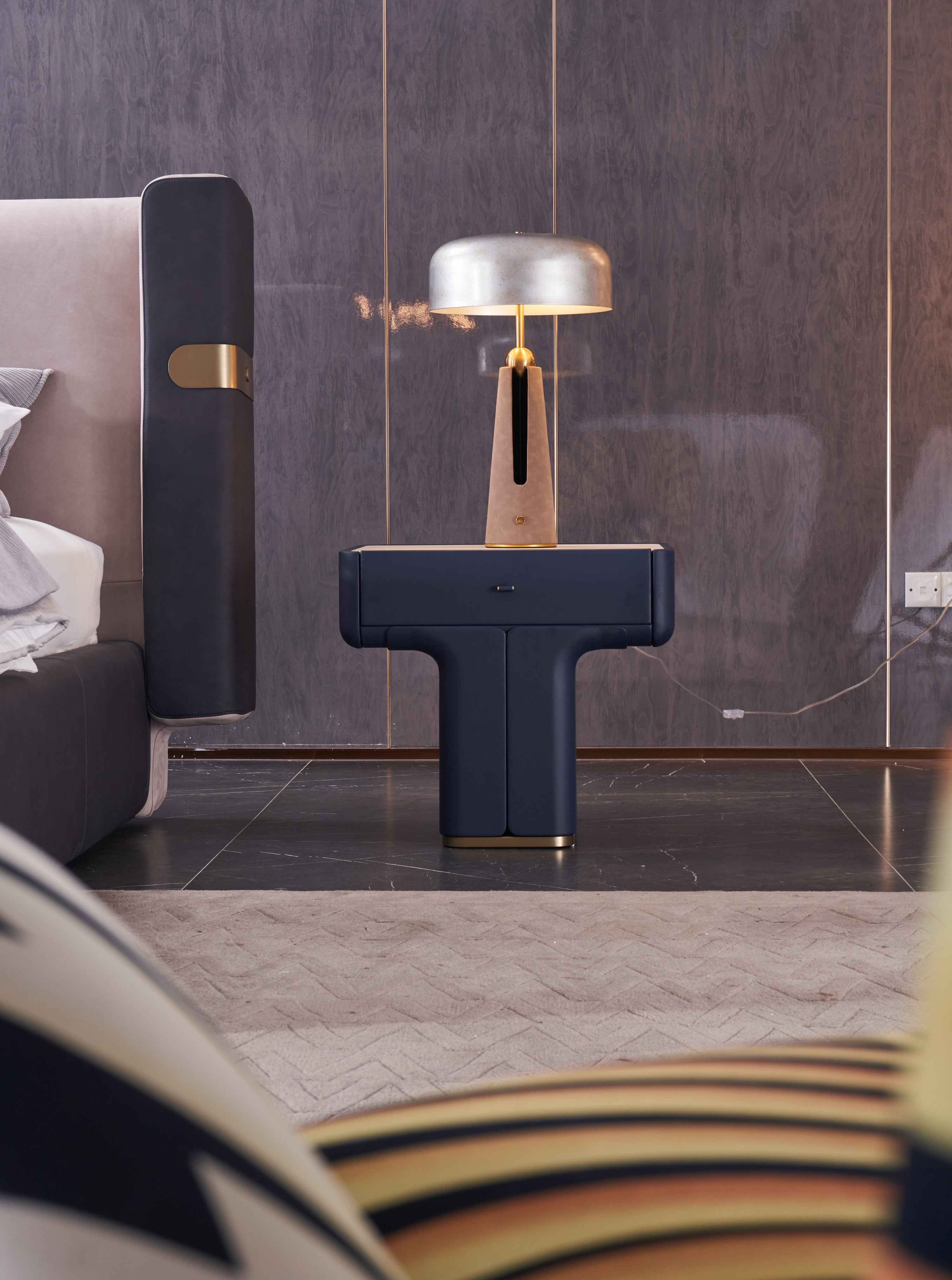 Italian minimalist nightstand: Morandi white rock board DX5-050-2 bedside table