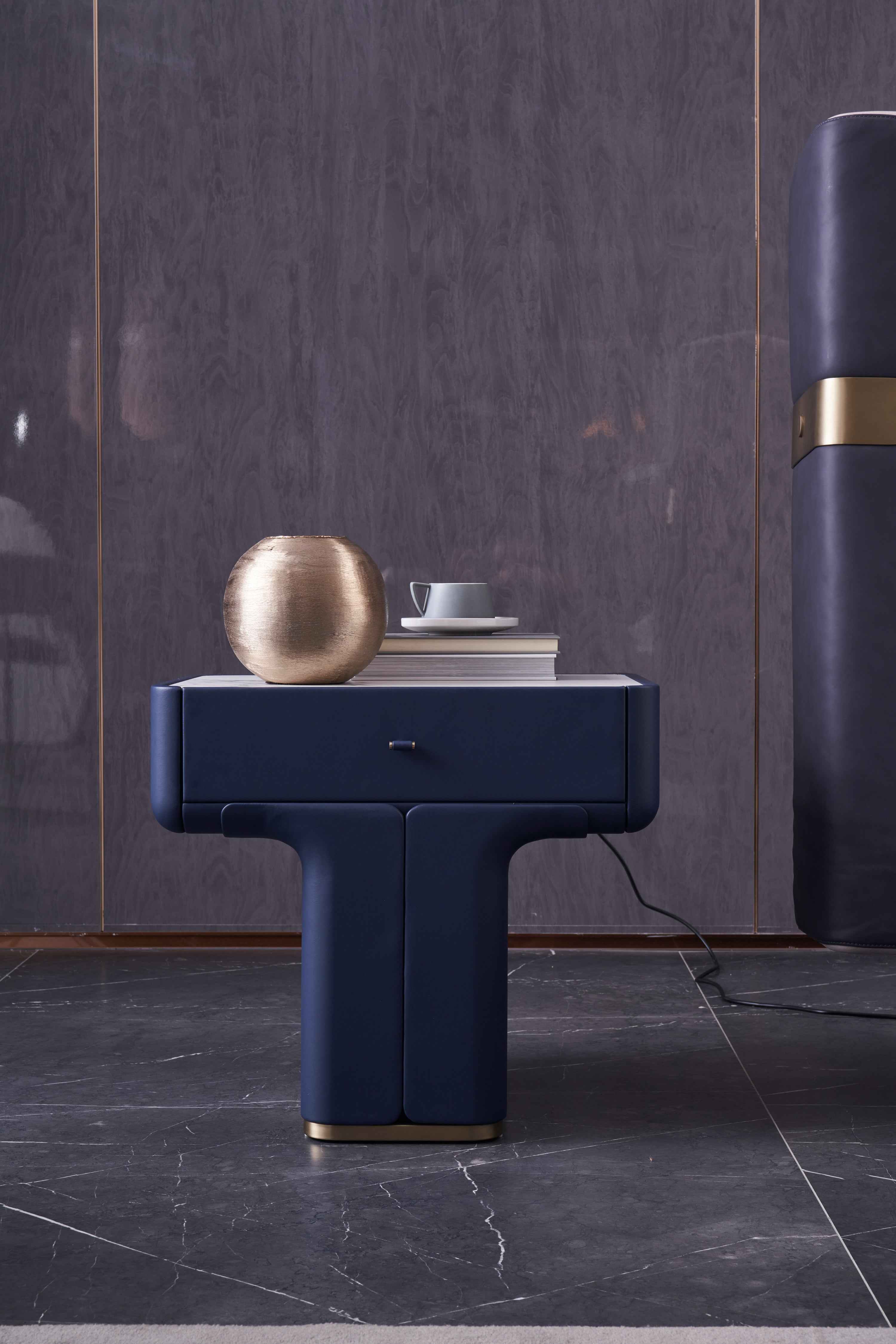 Italian minimalist nightstand: Morandi white rock board DX5-050-2 bedside table