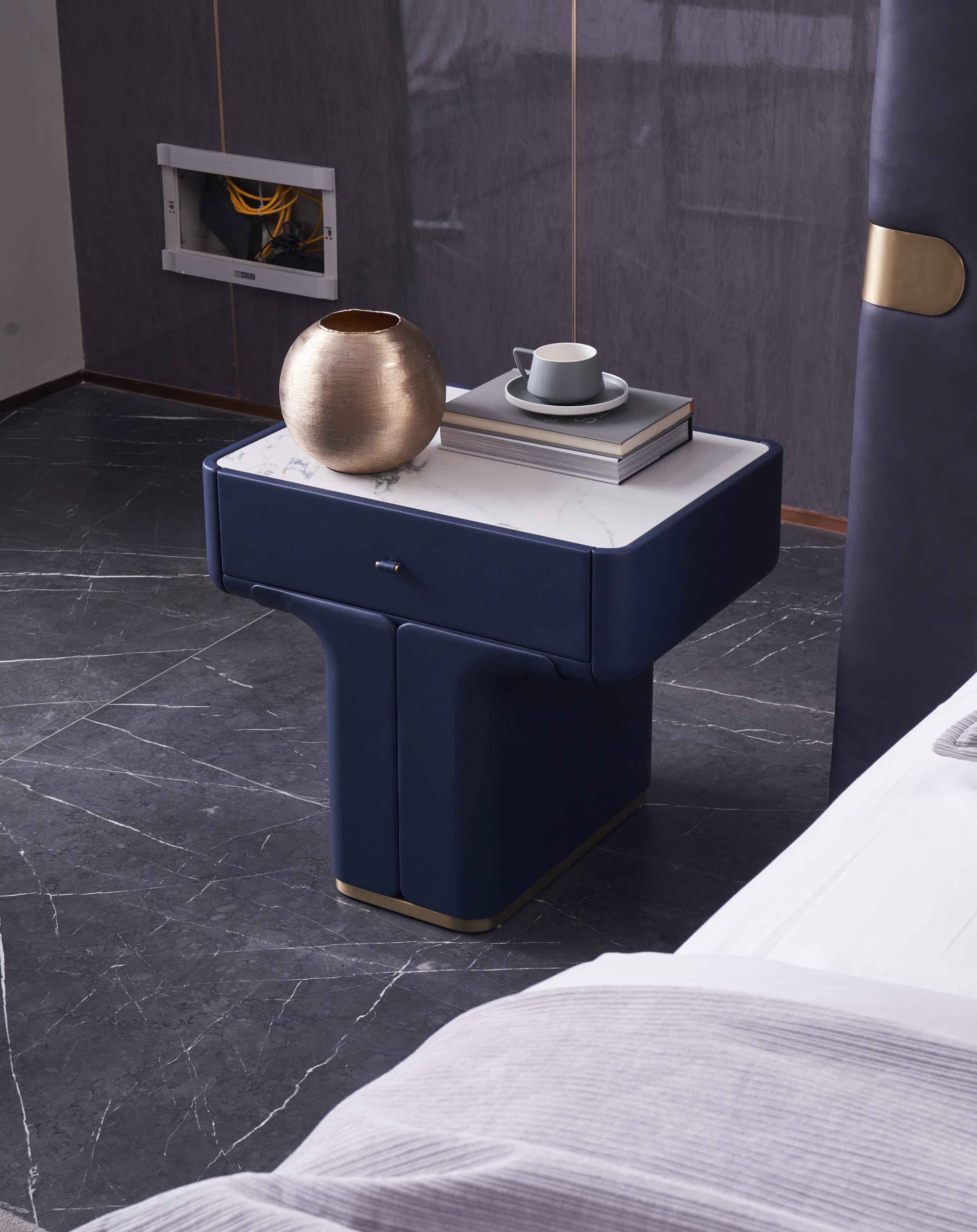 Italian minimalist nightstand: Morandi white rock board DX5-050-2 bedside table