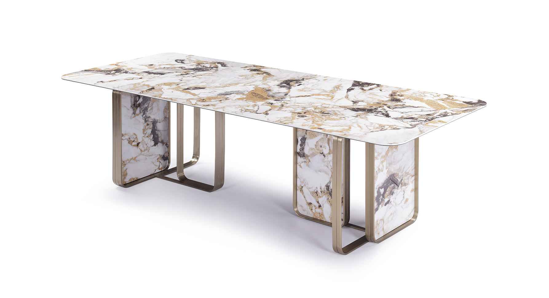 Italian minimalist style fish maw gold rock plate stainless steel brushed champagne gold dining table HA-1908 Dining Table