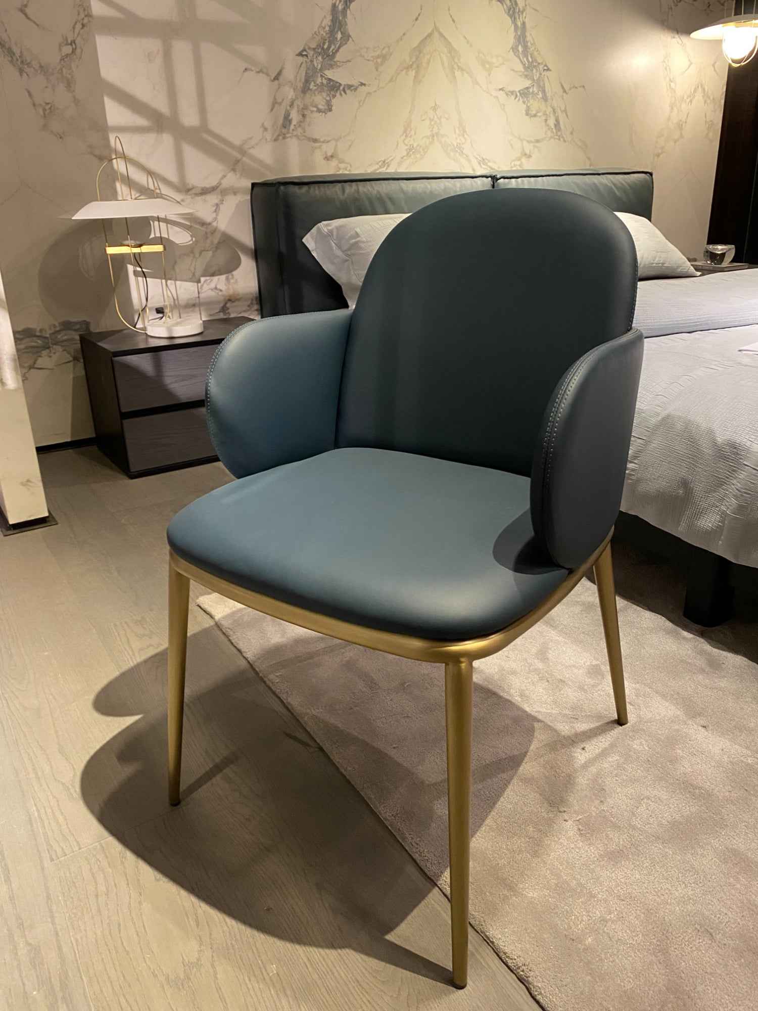 Italian minimalist style all-leather blue dining chair HB5-2017-1 dining chair