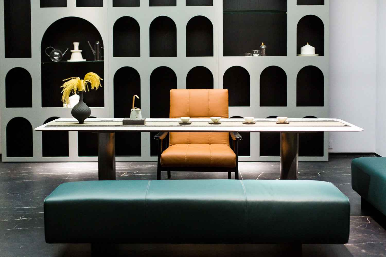 Luxurious Green Leather VD3-2073-1 Footstool