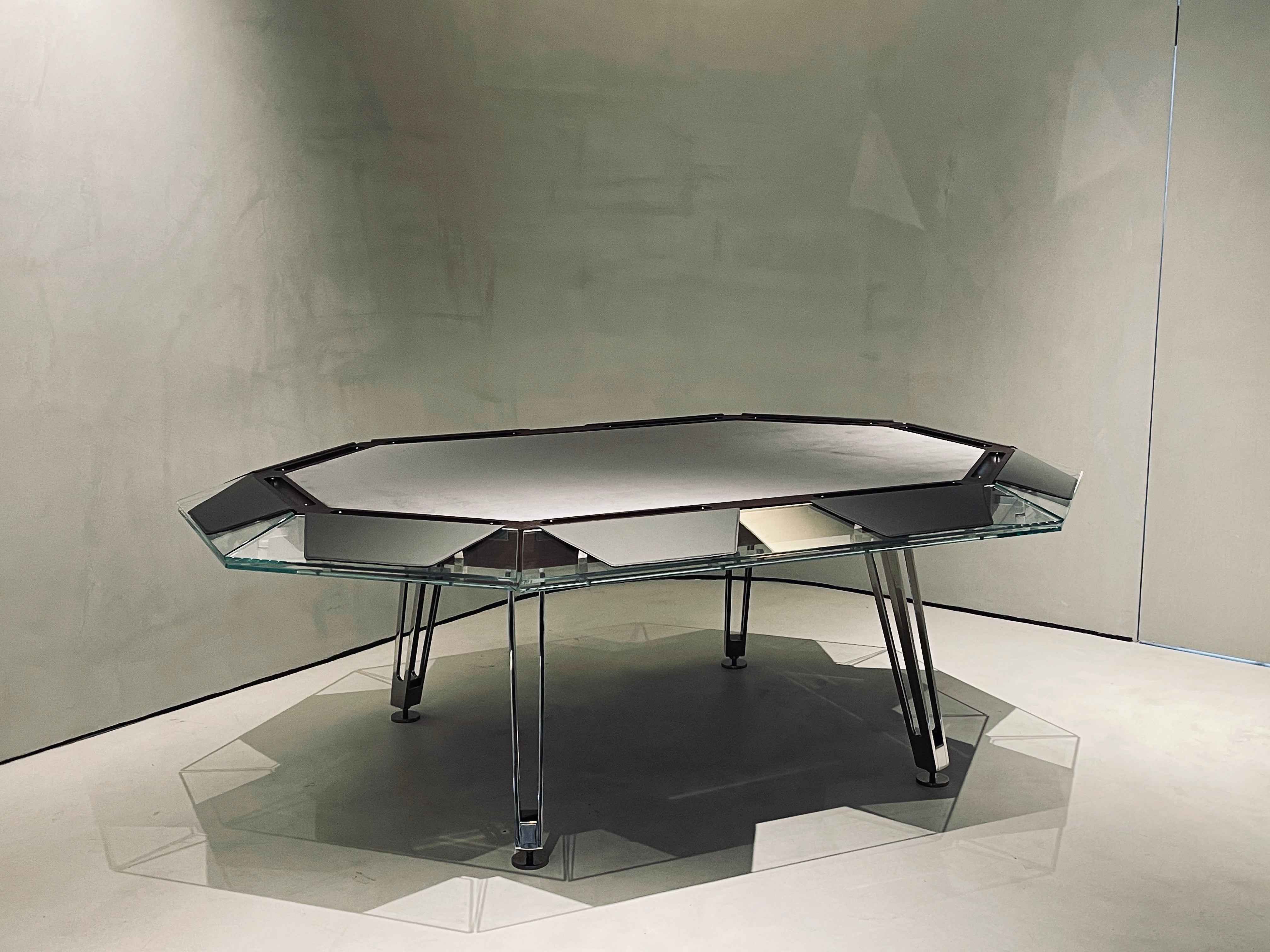 Black Walnut CRYSTAL GLASS TEN SEAT CHESS AND CARD TABLE Poker TABLE