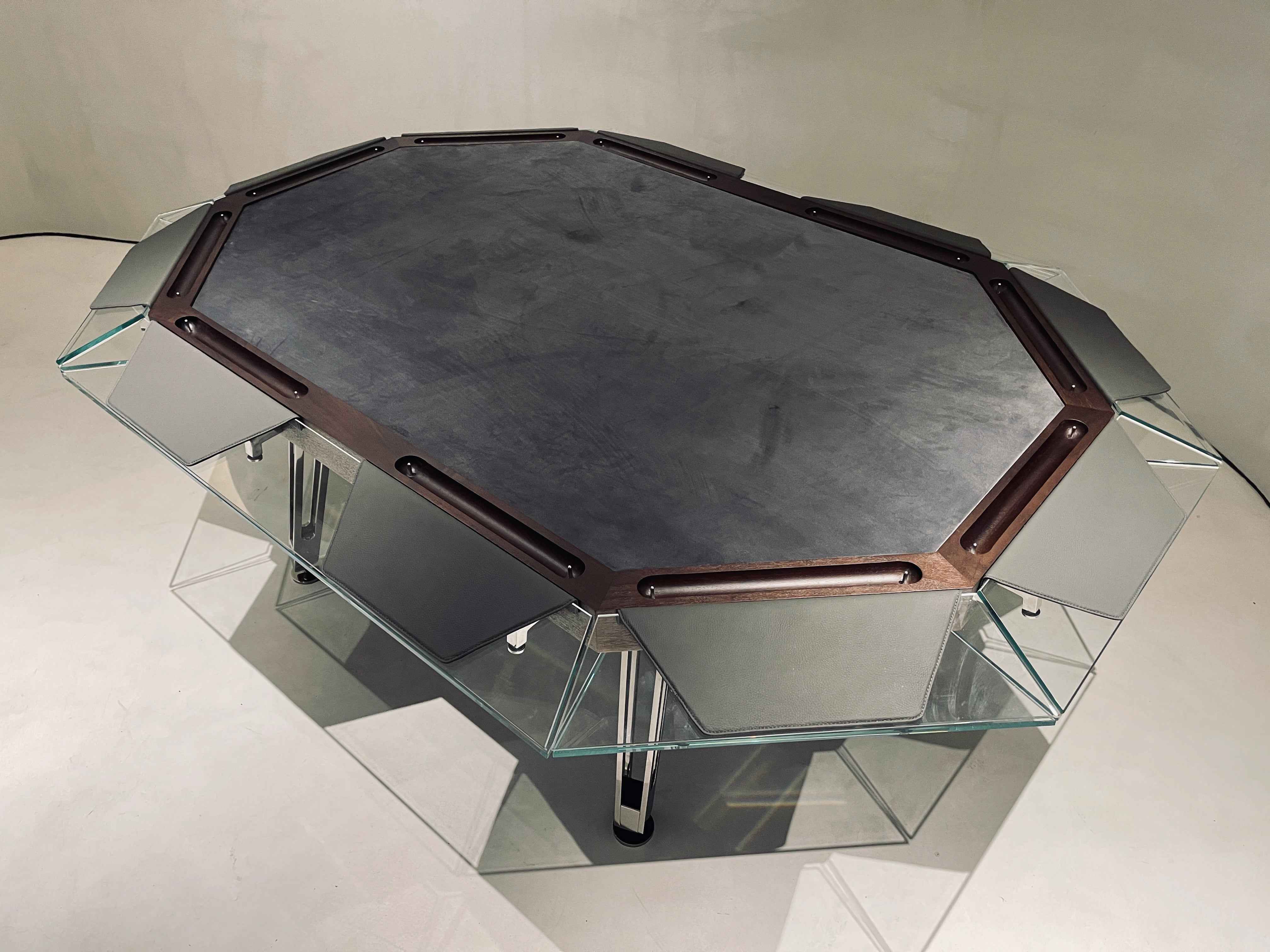 Black Walnut CRYSTAL GLASS TEN SEAT CHESS AND CARD TABLE Poker TABLE