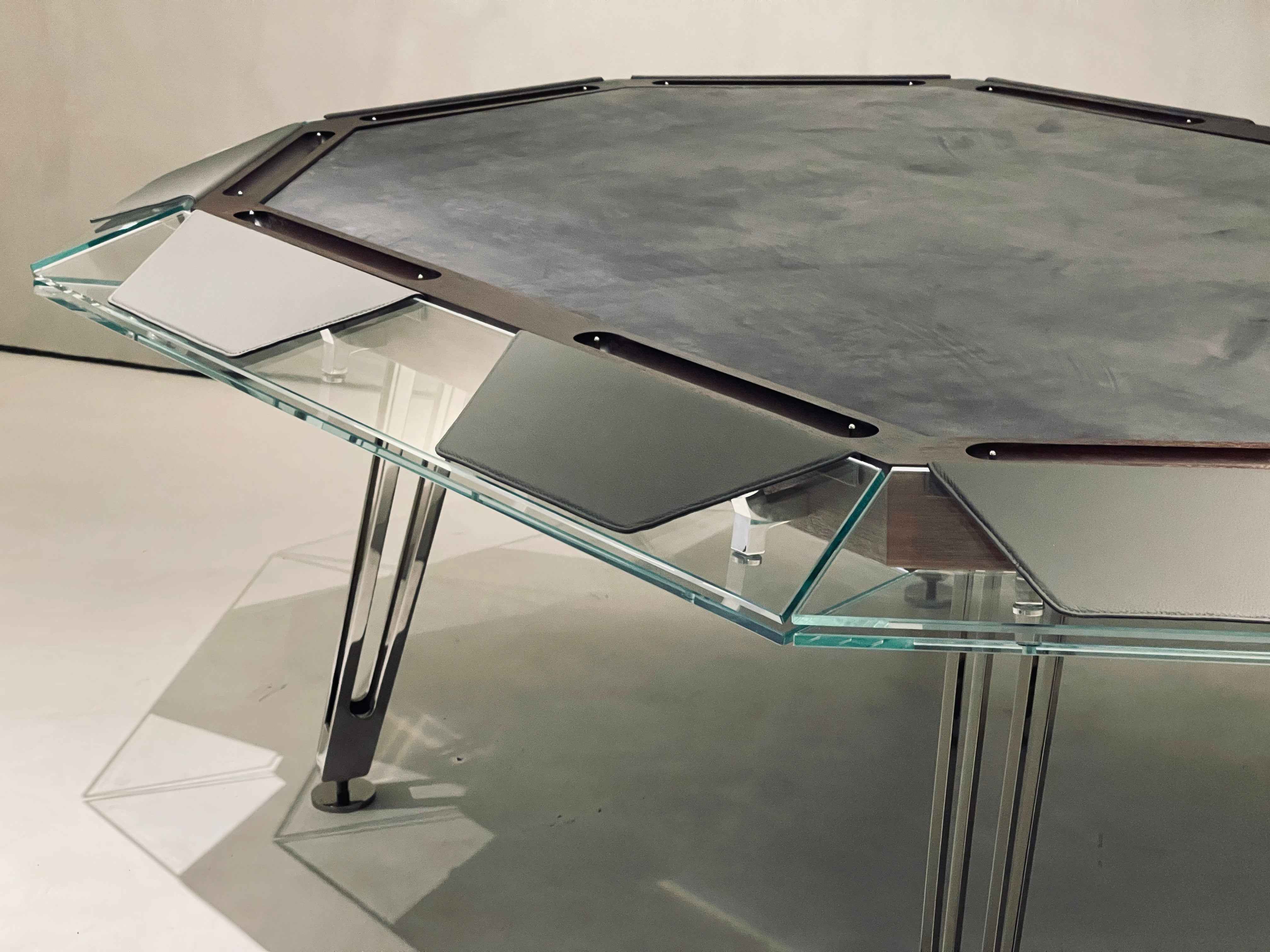 Black Walnut CRYSTAL GLASS TEN SEAT CHESS AND CARD TABLE Poker TABLE