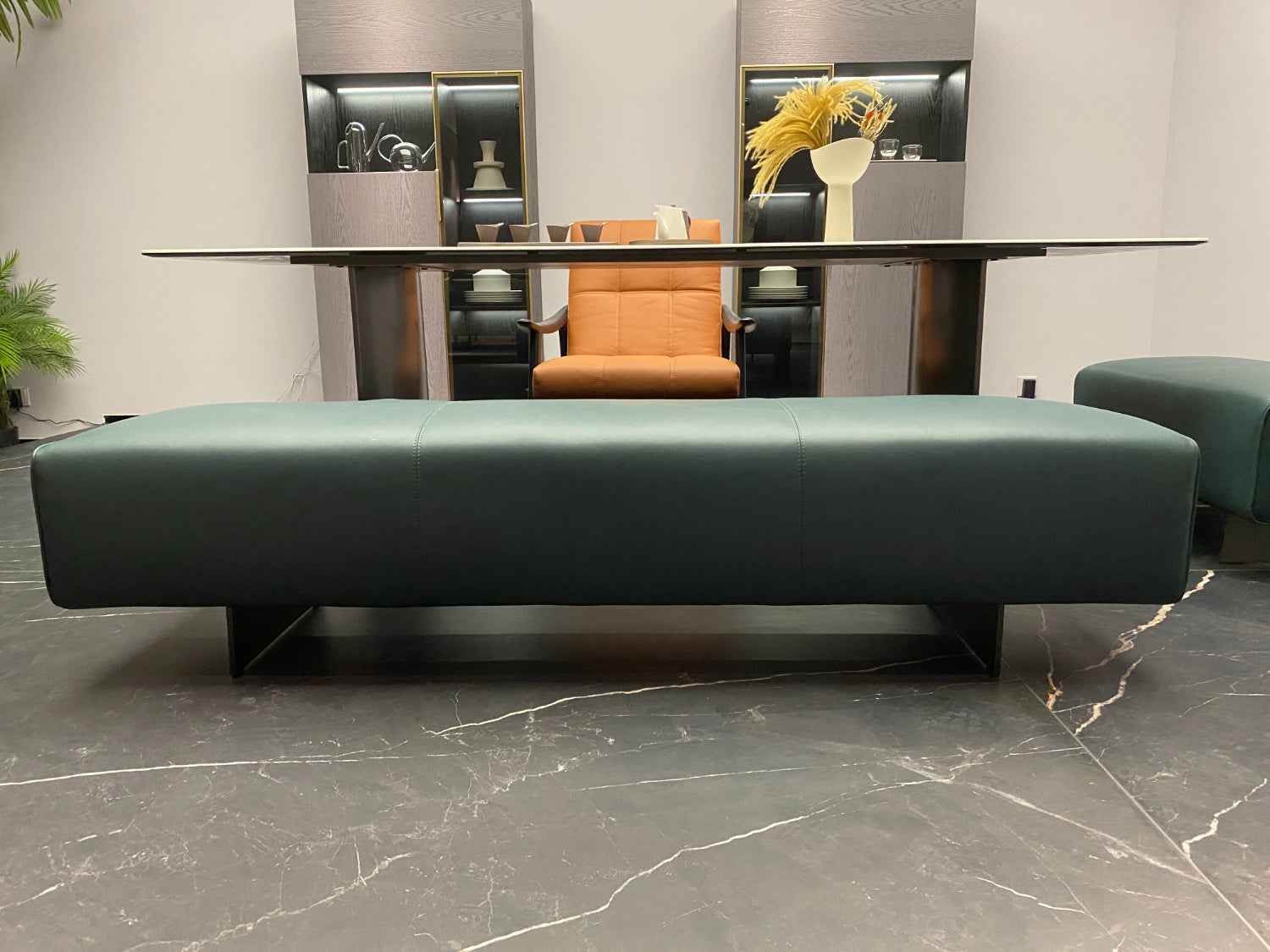 Luxurious Green Leather VD3-2073-1 Footstool