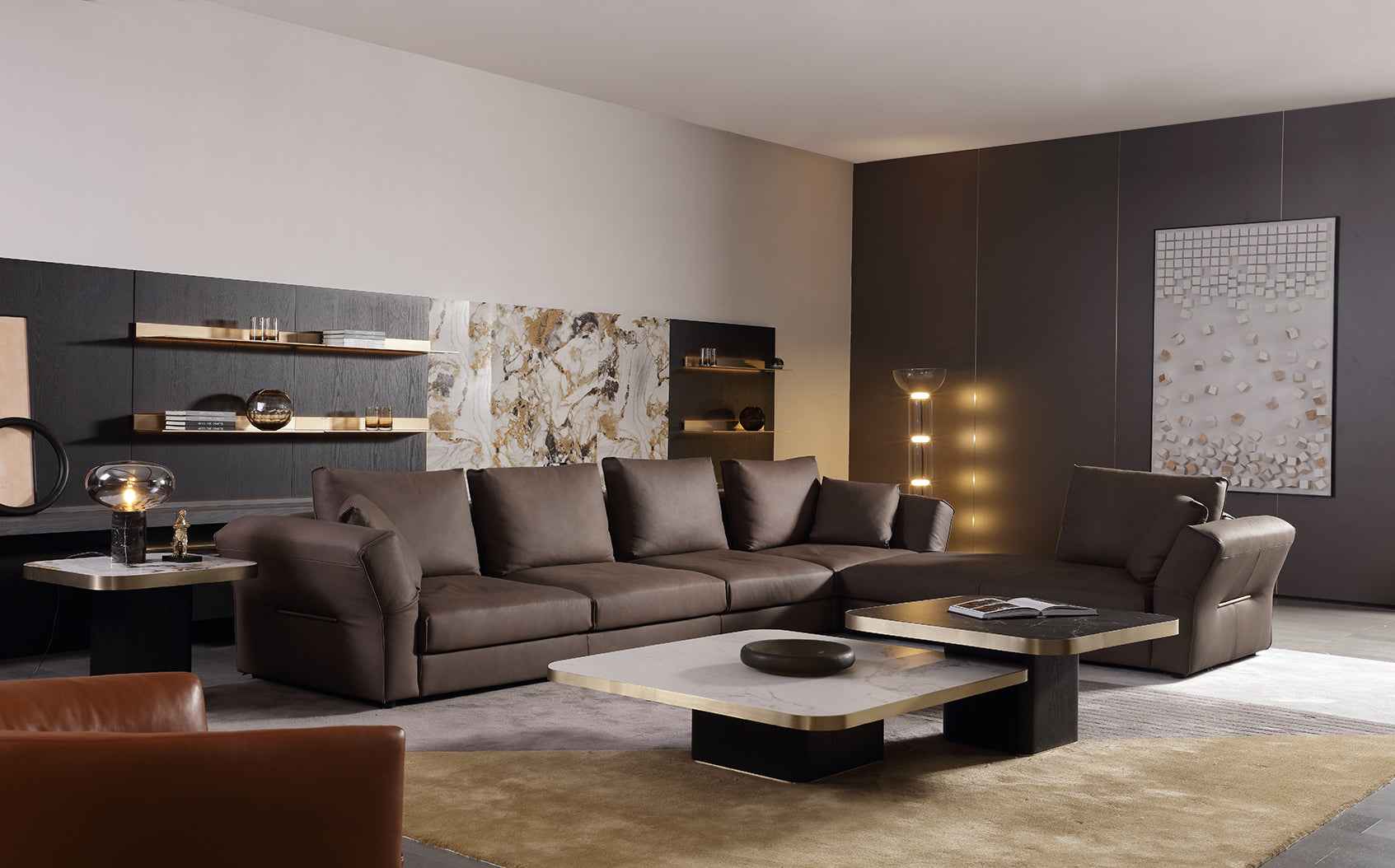 The perfect combination of practicality and art red acorn wood strip Italian minimalist sofa VJ1-1829 sofa