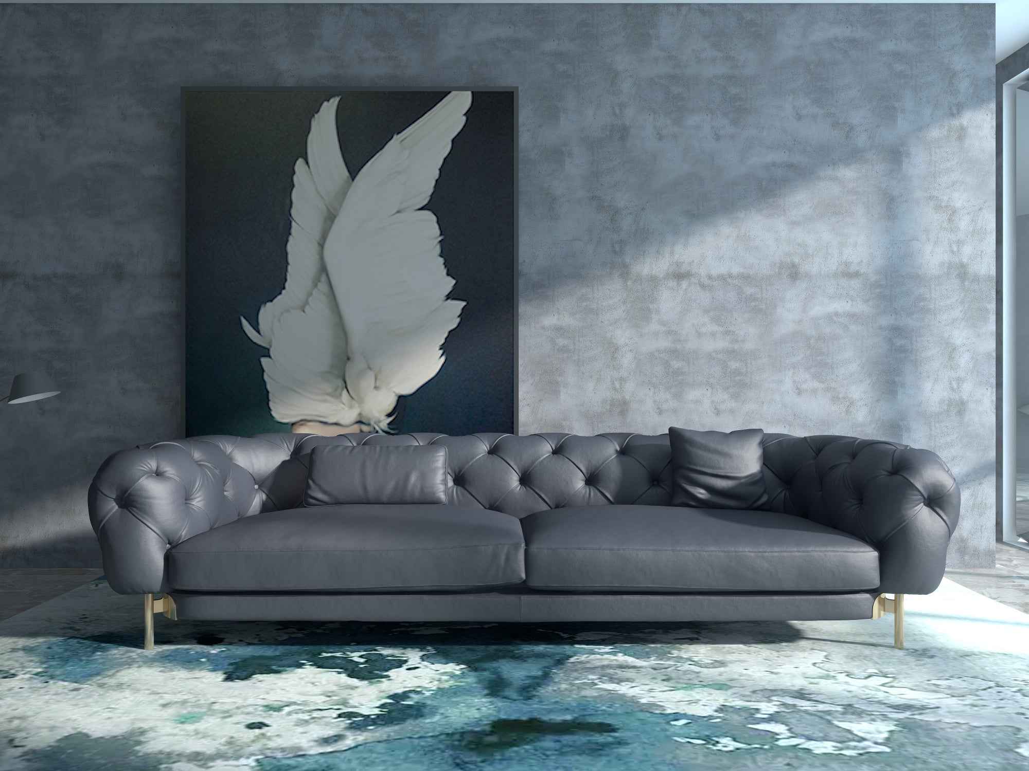 Italian minimalist A60 leather sofa with waist pillow and throw pillow VJ5-2006 sofa