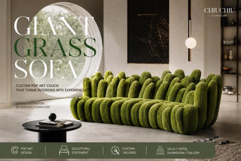 Giant Grass Sofa pop art couch in a luxury modern interior designed for villas, boutique hotels, galleries, and creative commercial spaces by ChiuChiu Furniture