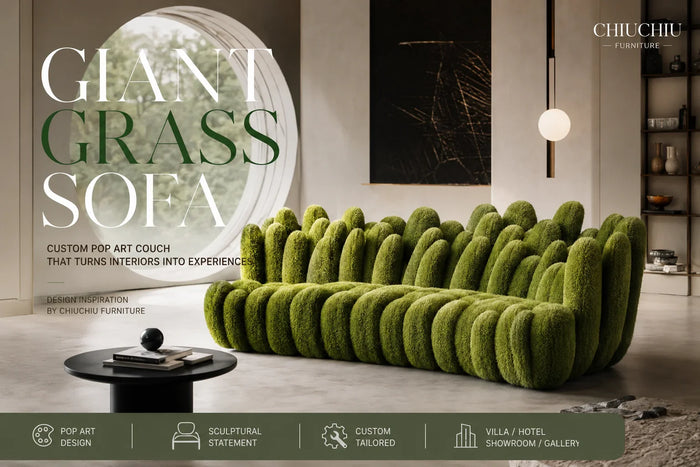 Giant Grass Sofa pop art couch in a luxury modern interior designed for villas, boutique hotels, galleries, and creative commercial spaces by ChiuChiu Furniture