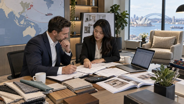 Hotel furniture import duty planning for Australia with hotel furniture samples, sourcing documents, and China-to-Australia procurement workflow