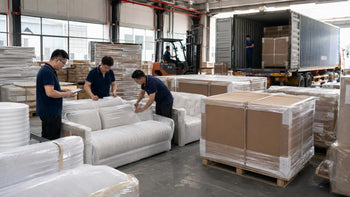 Sea freight furniture shipment from a Foshan factory in China to Dubai with export container loading