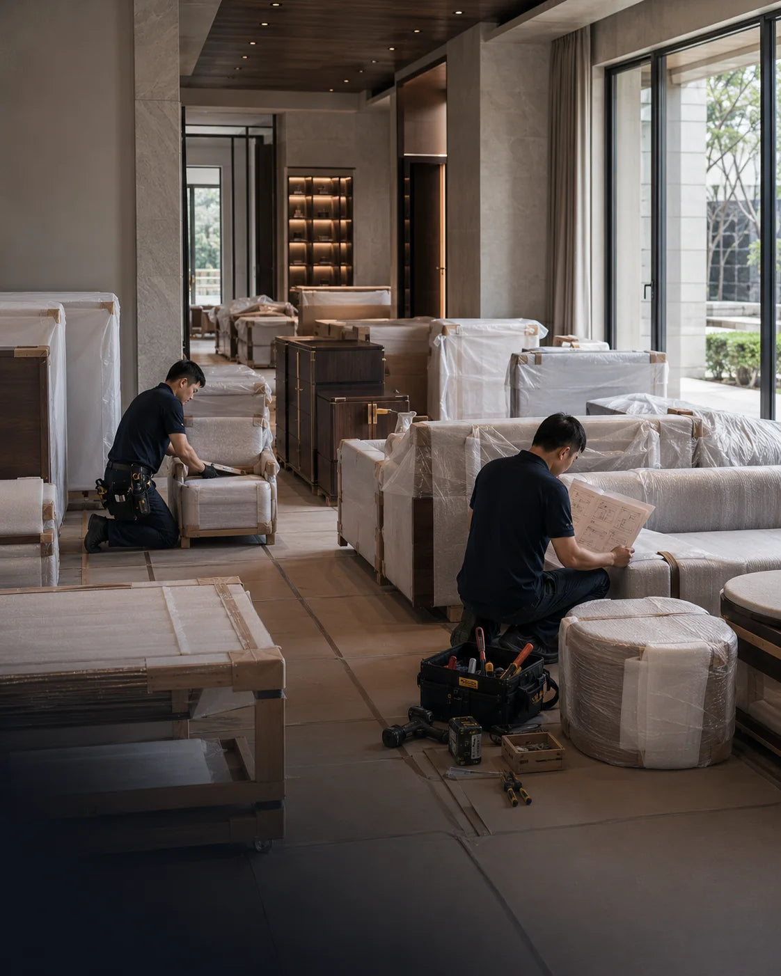 Furniture hardware assembly installation guidance and on-site placement support