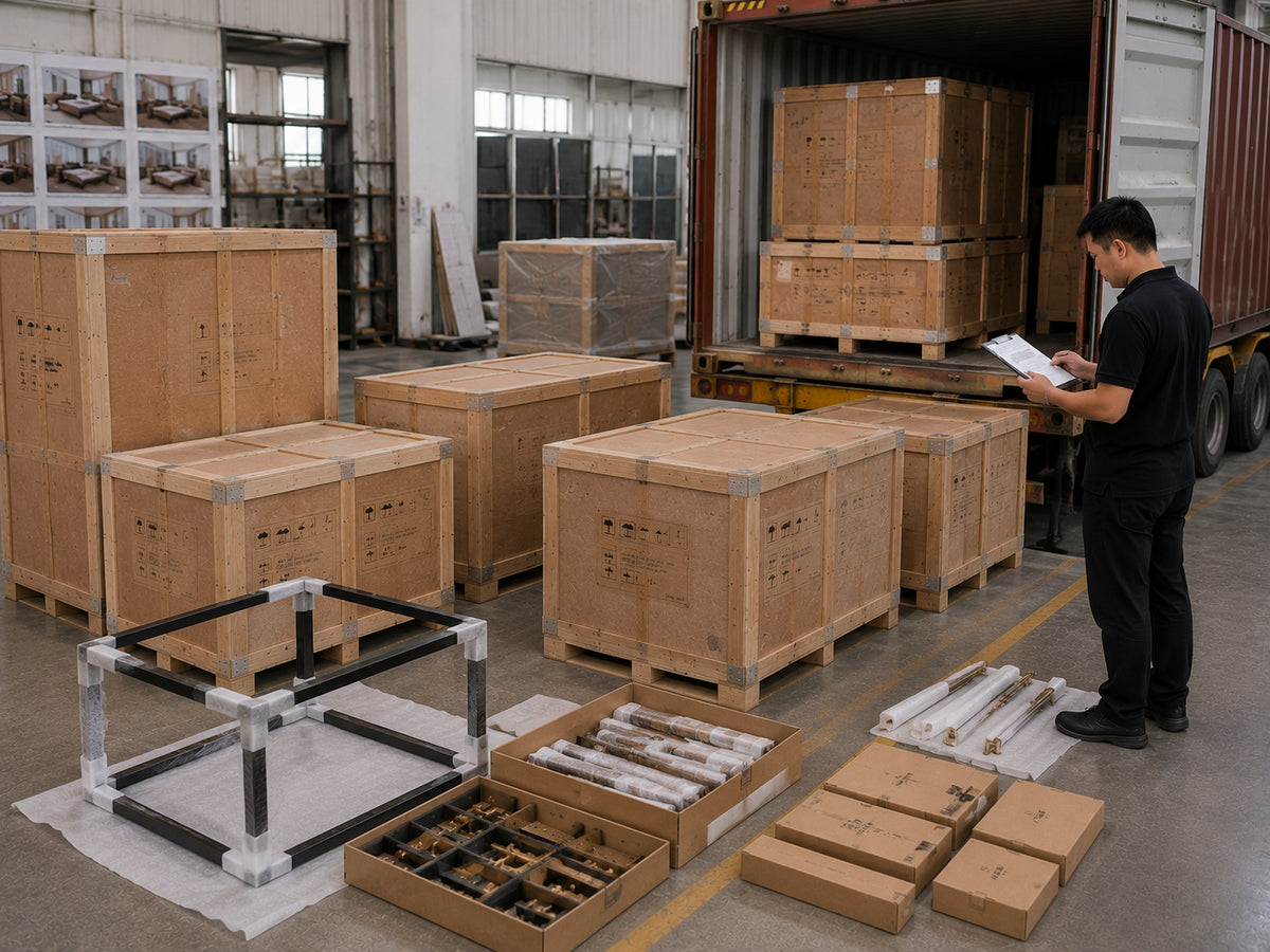Illustrative view of packed furniture prepared for container loading