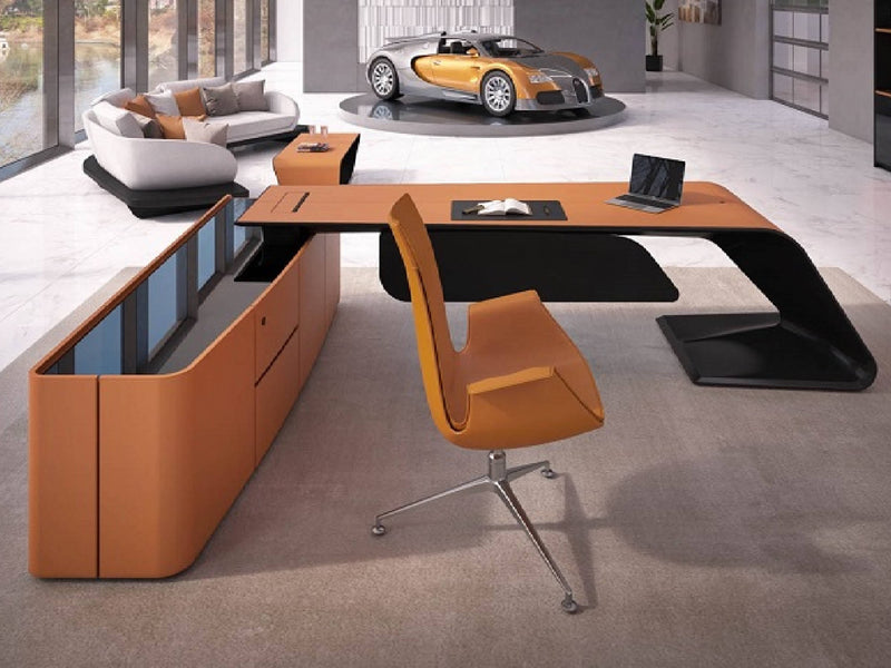 Bugatti-Style Office Table Boss Table W018S28B - Luxury Office Desk with Carbon Fibre and Leather Accents