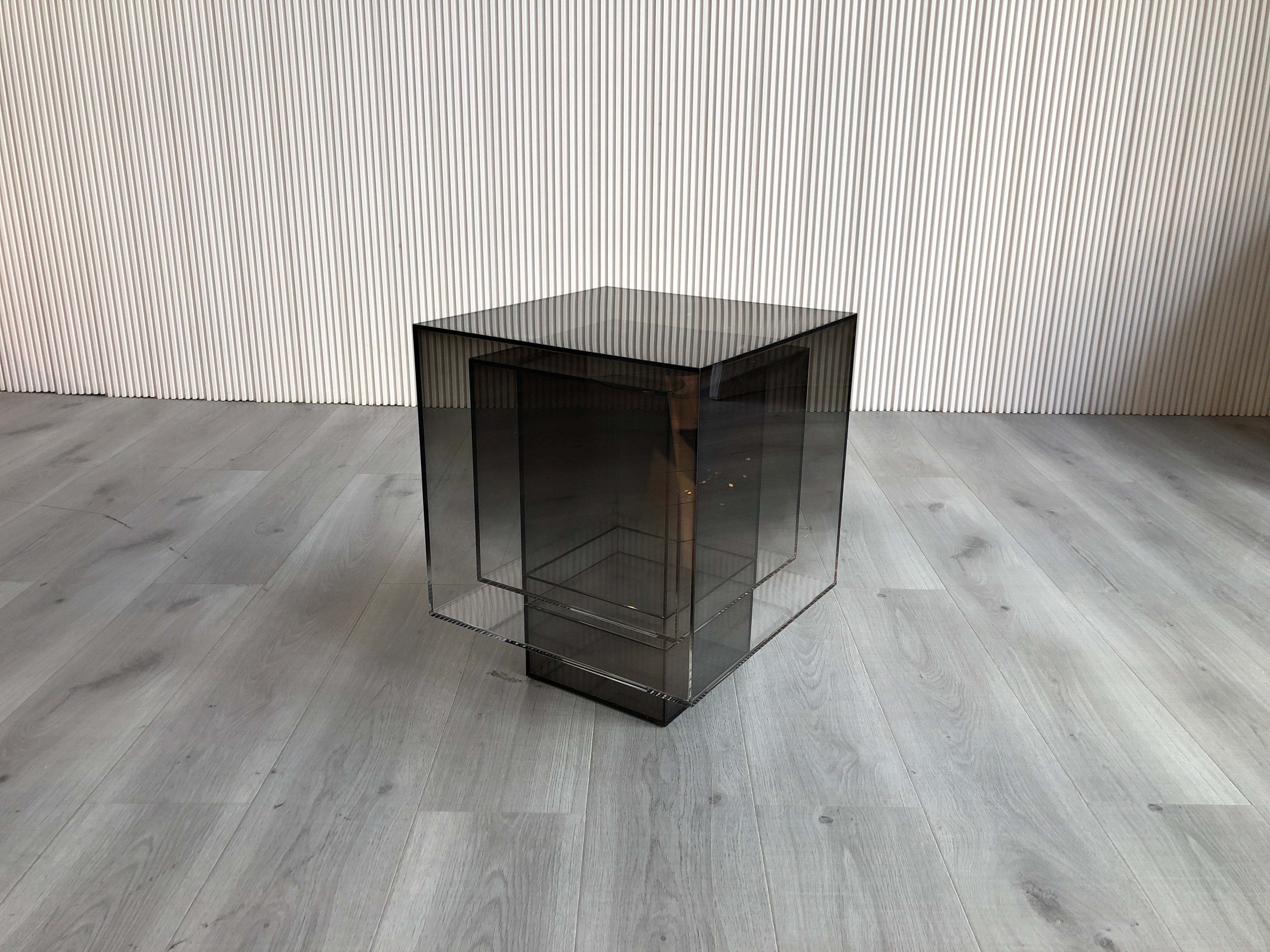 CJ-374 Square box acrylic blue and black grey transparent gradient coffee table