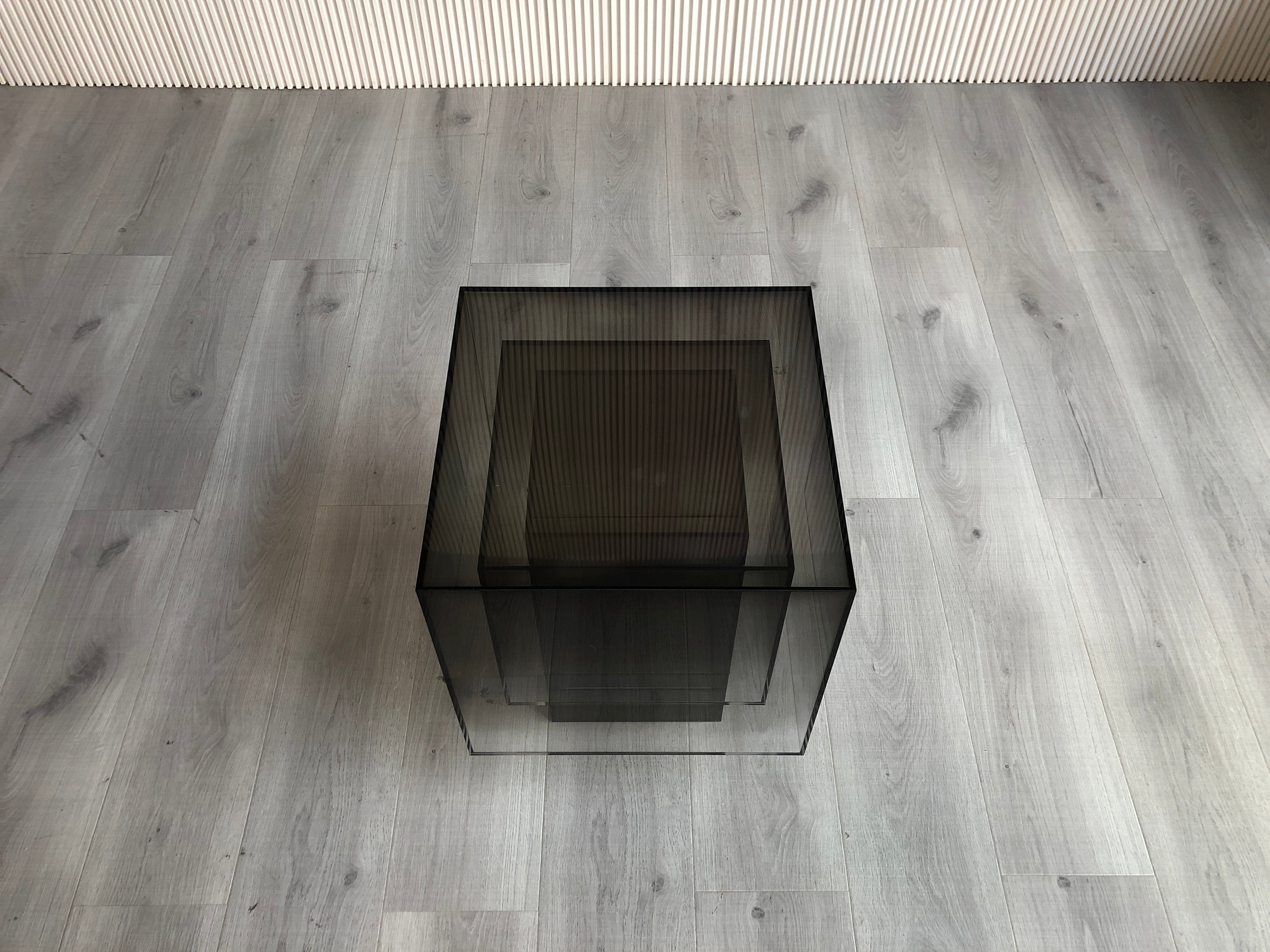 CJ-374 Square box acrylic blue and black grey transparent gradient coffee table