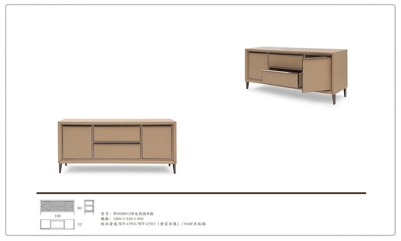 Chic Diamond Pattern TV Cabinet - Elevate Your Entertainment Space W008H12B Bentley TV Cabinet，sideboard W