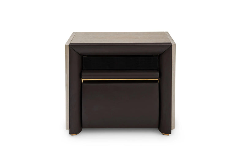 Contemporary Deluxe Veneer Leather Nightstand W012B11 Turri style madison bedside table W