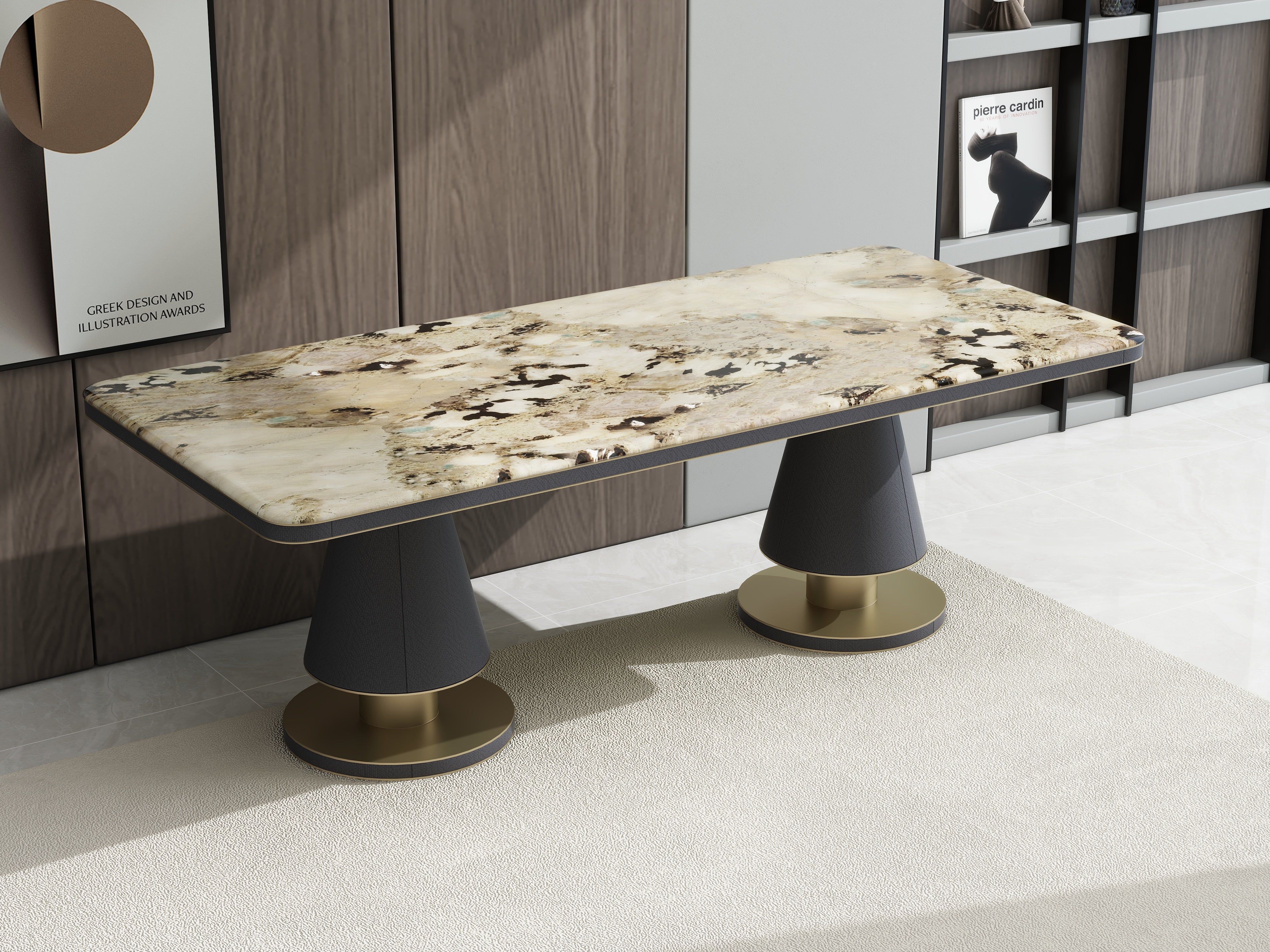 DA3-069-1  Long Dining Table luxury stone dining table - Chiuchiufurniture
