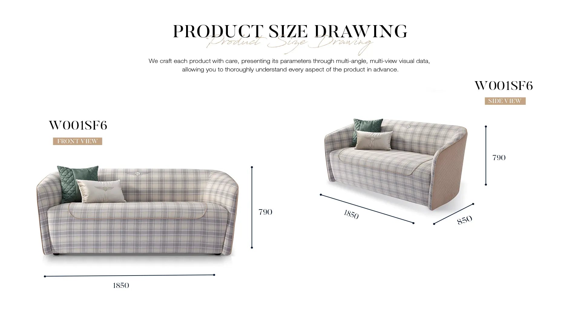 Diamond Pattern Embroidered Cotton Sofa W001SF6 Bentley Sofa