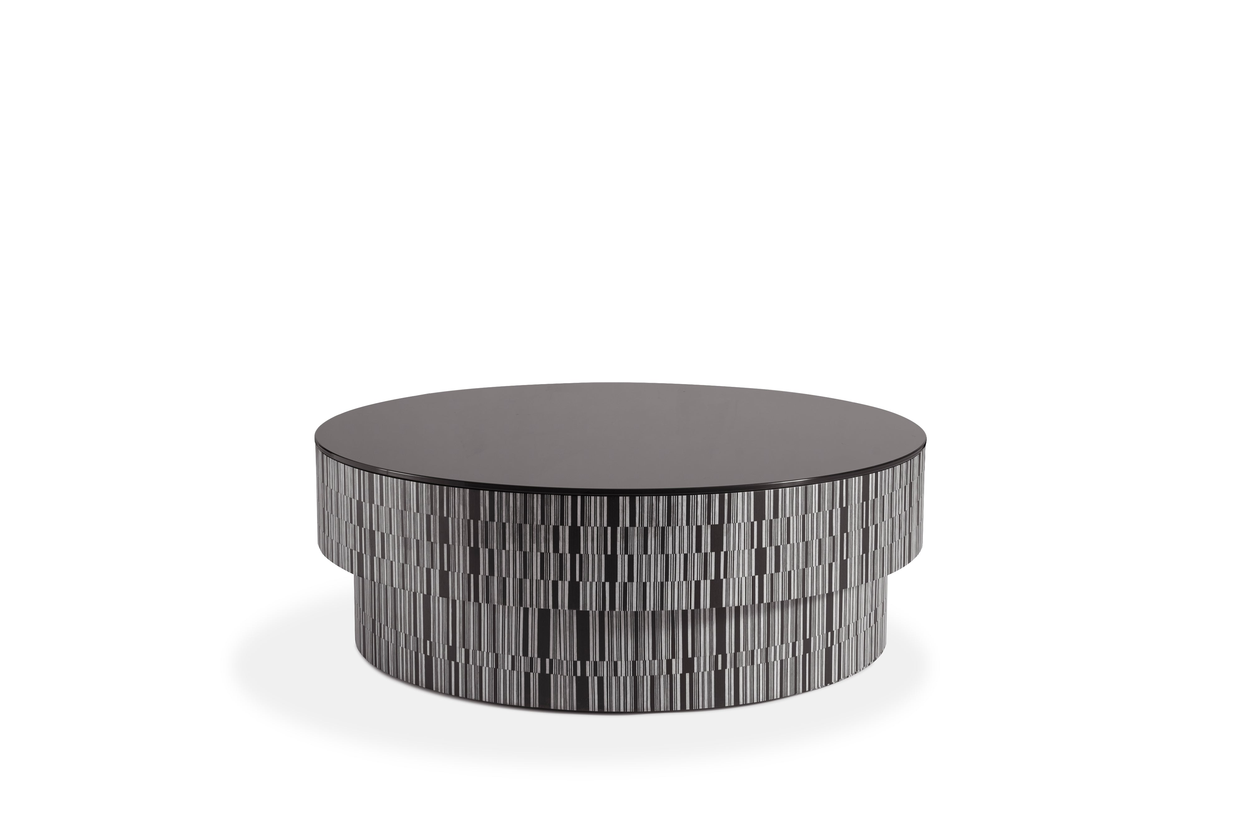 Modern Minimalist Black Oiled Glass Coffee Table with Zebra Wood Art Veneer HC-2320-1 Tea table