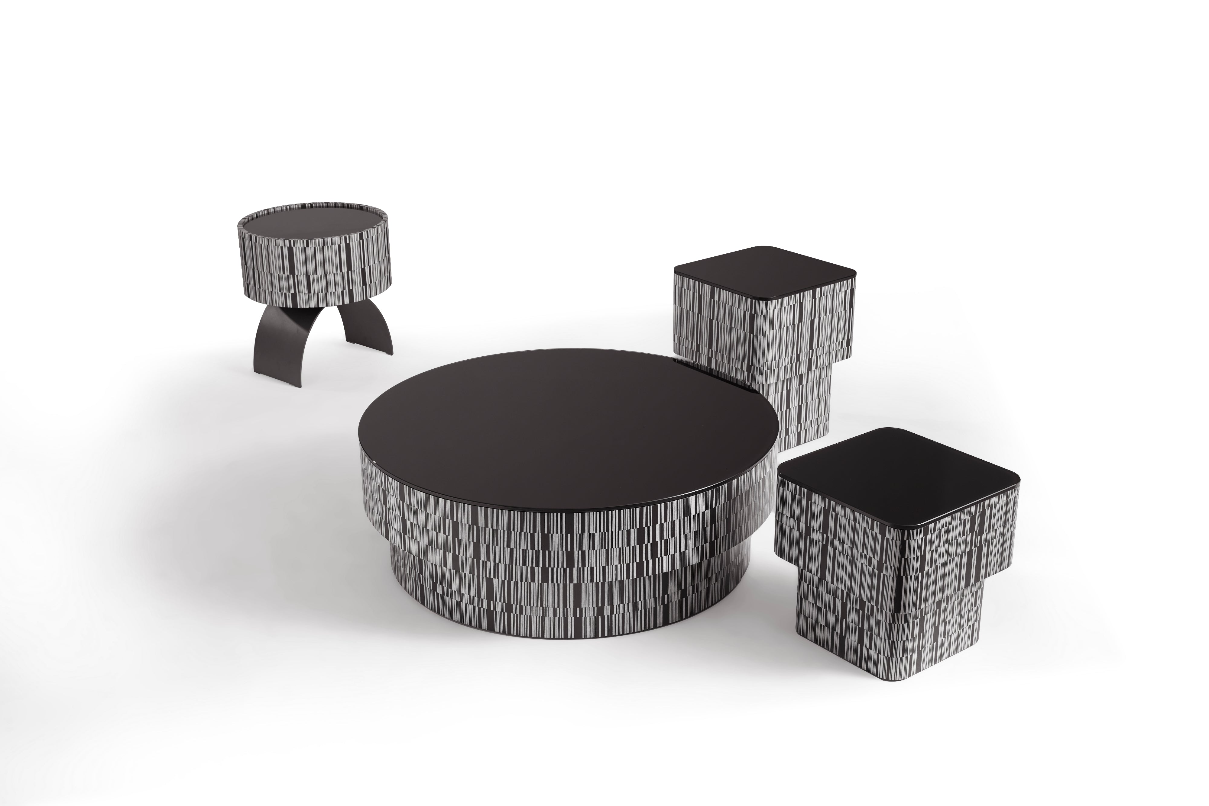 Moderner minimalistischer Couchtisch aus schwarz geöltem Glas mit Zebraholz-Kunstfurnier HC-2320-1 Teetisch