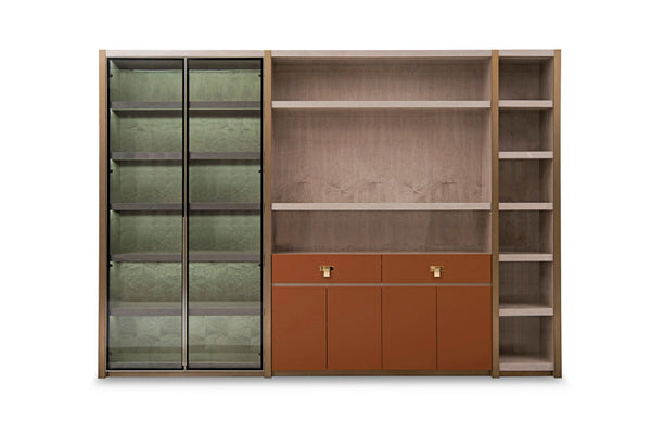 High Gloss Finished Veneer Leather Bookcase W011S26A Bentley style Closet office bookshelf  Combination bookcase W