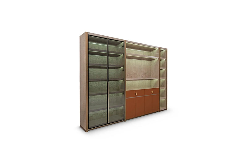 High Gloss Finished Veneer Leather Bookcase W011S26A Bentley style Closet office bookshelf  Combination bookcase W