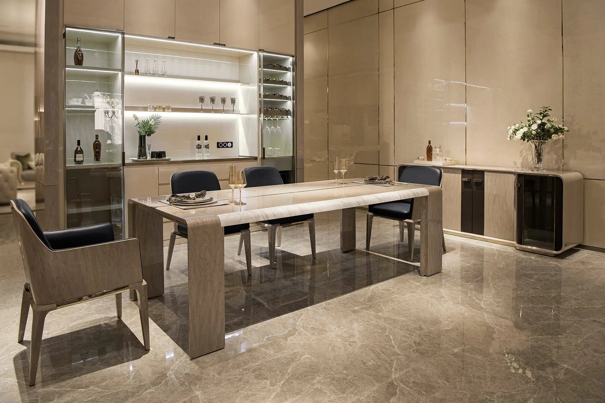 High Gloss Luxury Dining Room Furniture Sideboard W021D7 Turri style Madison Cupboard Wine Cabinet Sideboard chest of drawers