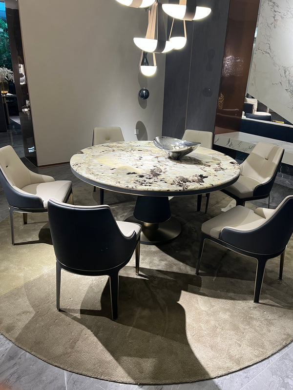 Luxury Marble dining table: Four-color marble and champagne gold hardware interwoven modern minimalist design DA3-069-5 Dining Table