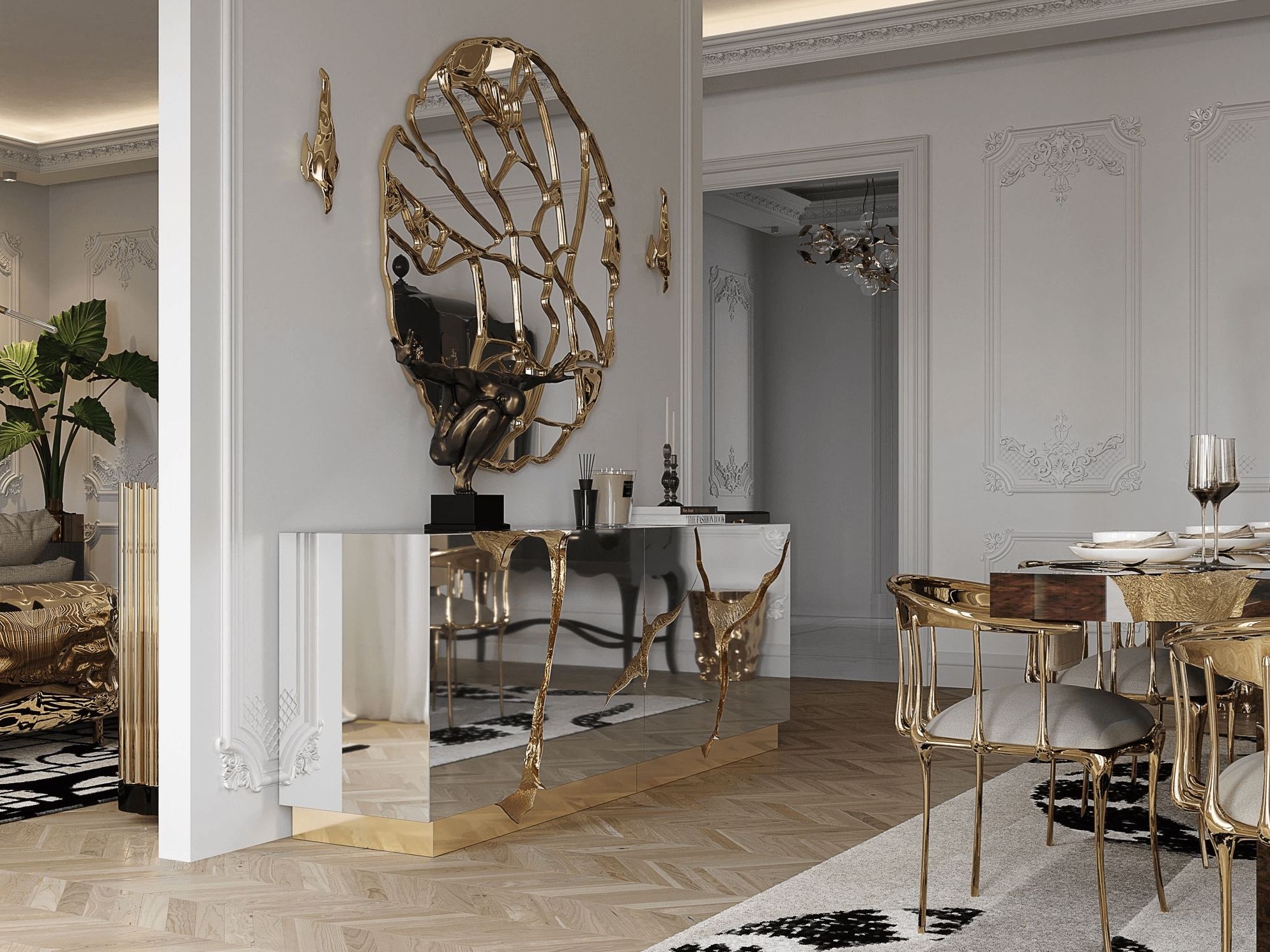 Luxurious Combination of Mirror and Brass — Lapiaz Sideboard