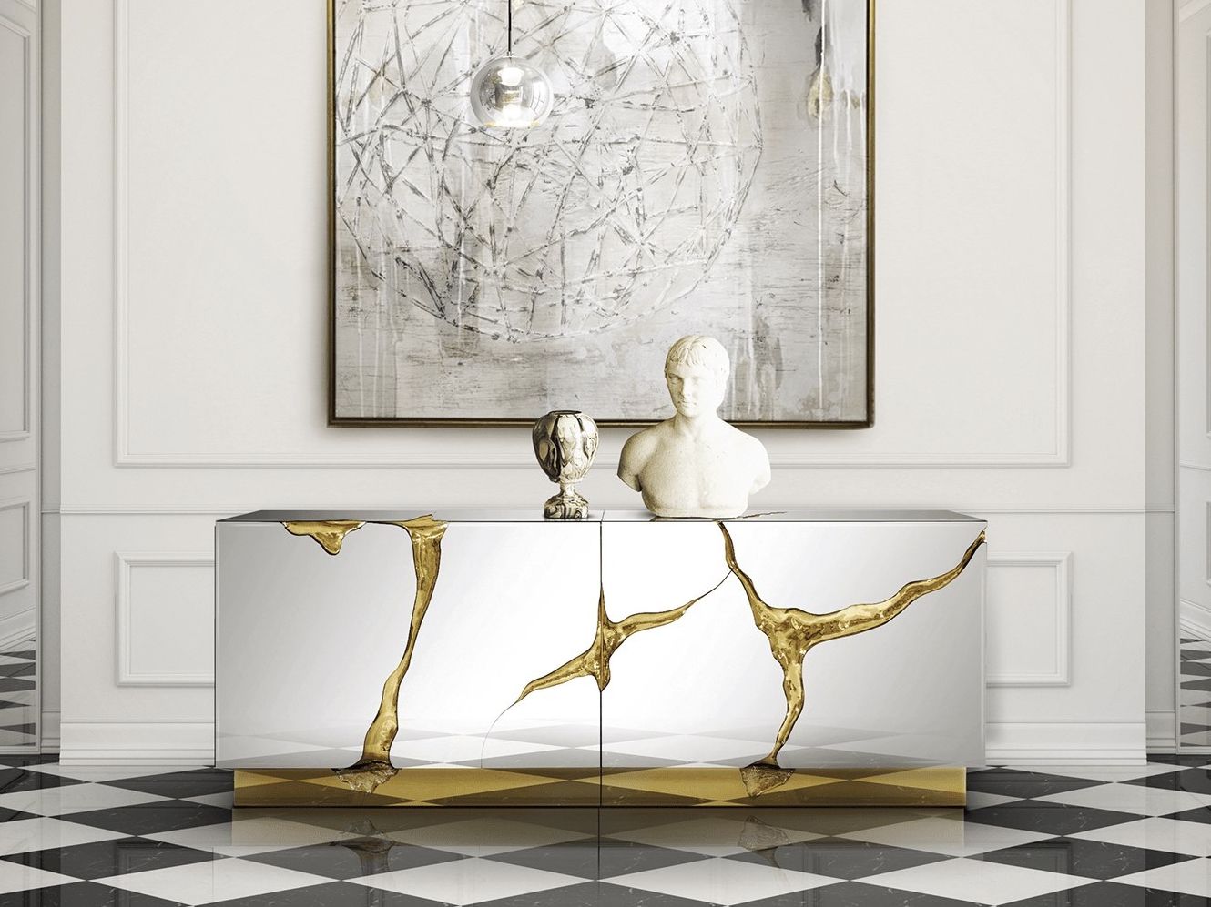 Luxurious Combination of Mirror and Brass — Lapiaz Sideboard